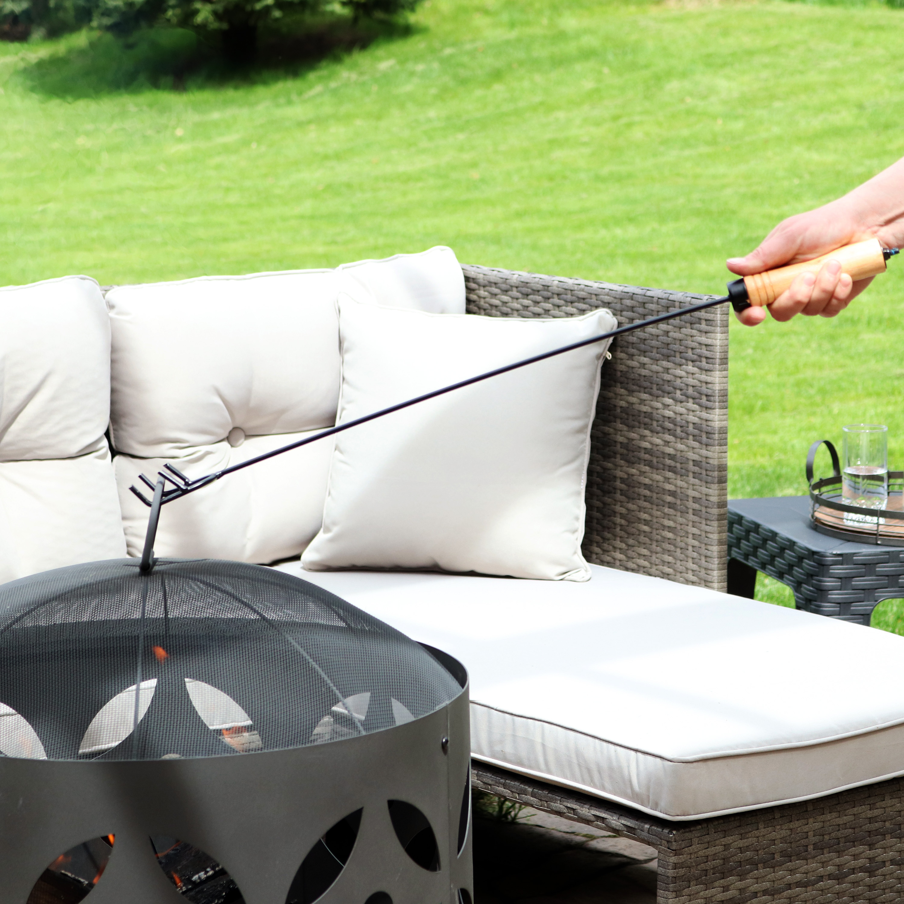 thumbnail video image 2 of Sunnydaze Traditional Steel Fire Pit Poker with Wood Handle, 2 of 7