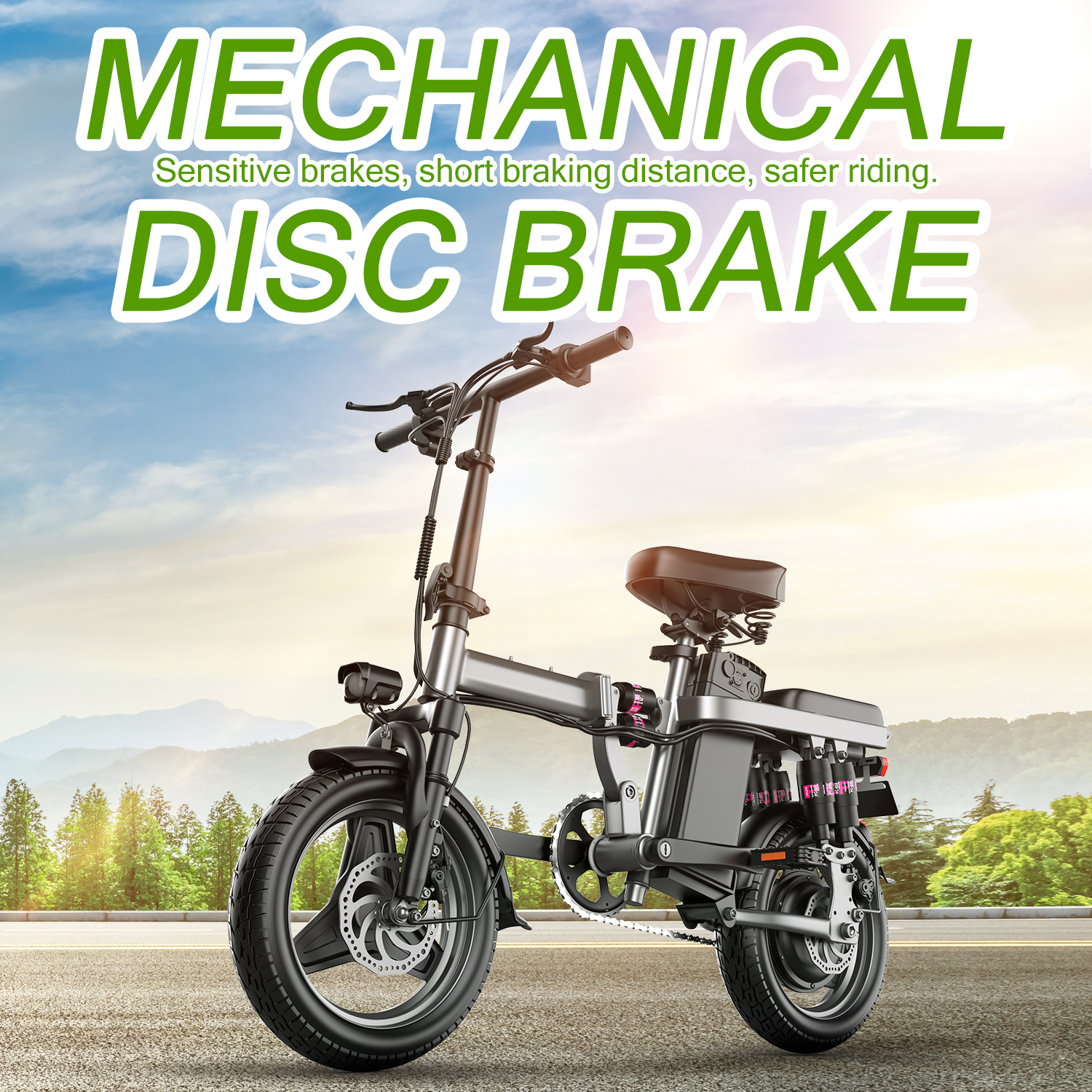 thumbnail video image 2 of 500W two-person mini electric bike, super load-bearing 300 pounds, 48V 15AH removable battery UL2849, multi-shock absorption provides higher comfort, suitable for adults and teenagers travel, 2 of 10