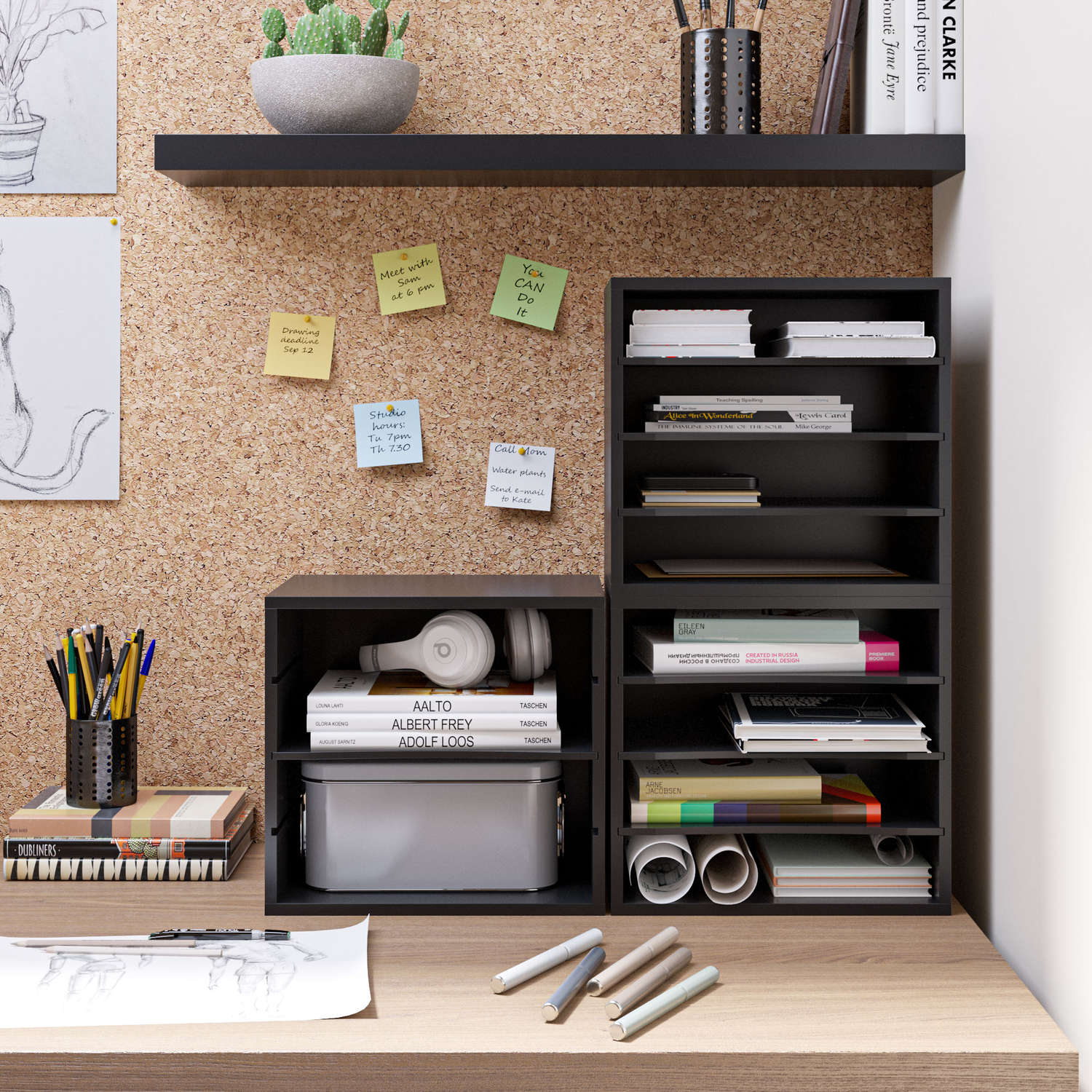 thumbnail video image 2 of Ballucci 4-Tier File Paper Organizer, Wood Stackable Letter Tray with Adjustable Shelves, Black, 2 of 8