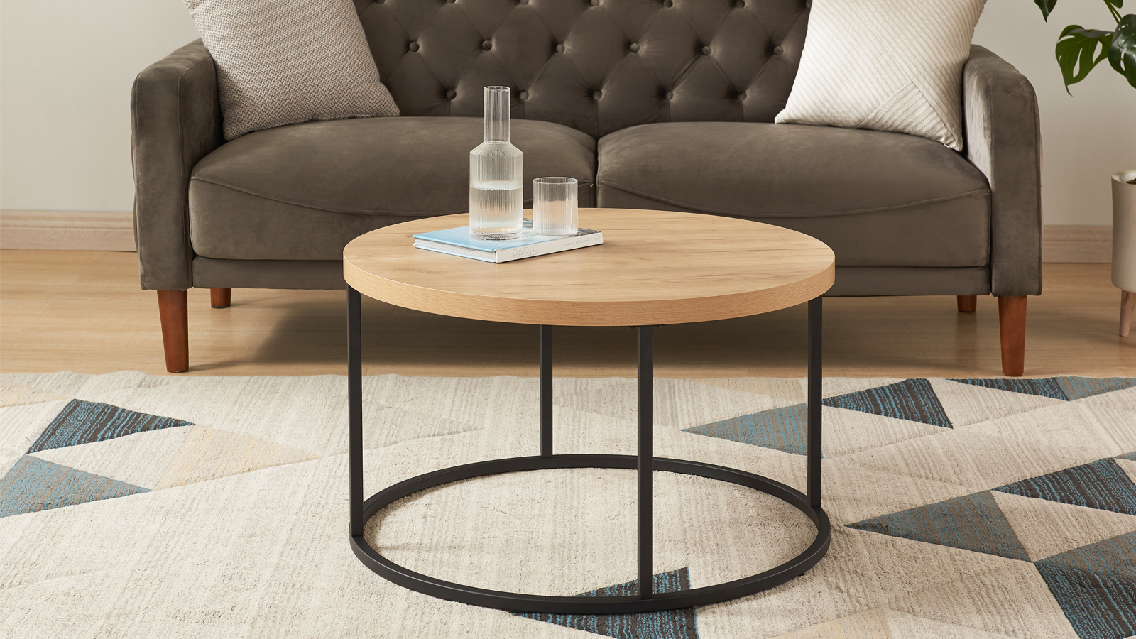 thumbnail video image 2 of Censi 31.5-Inch Round Accent Coffee Table Ottoman for Living Room and Waiting Room, 1.4" Thick Honey-Comb Wood Top, Max. Loading 200 lbs (Natural Oak), 2 of 9