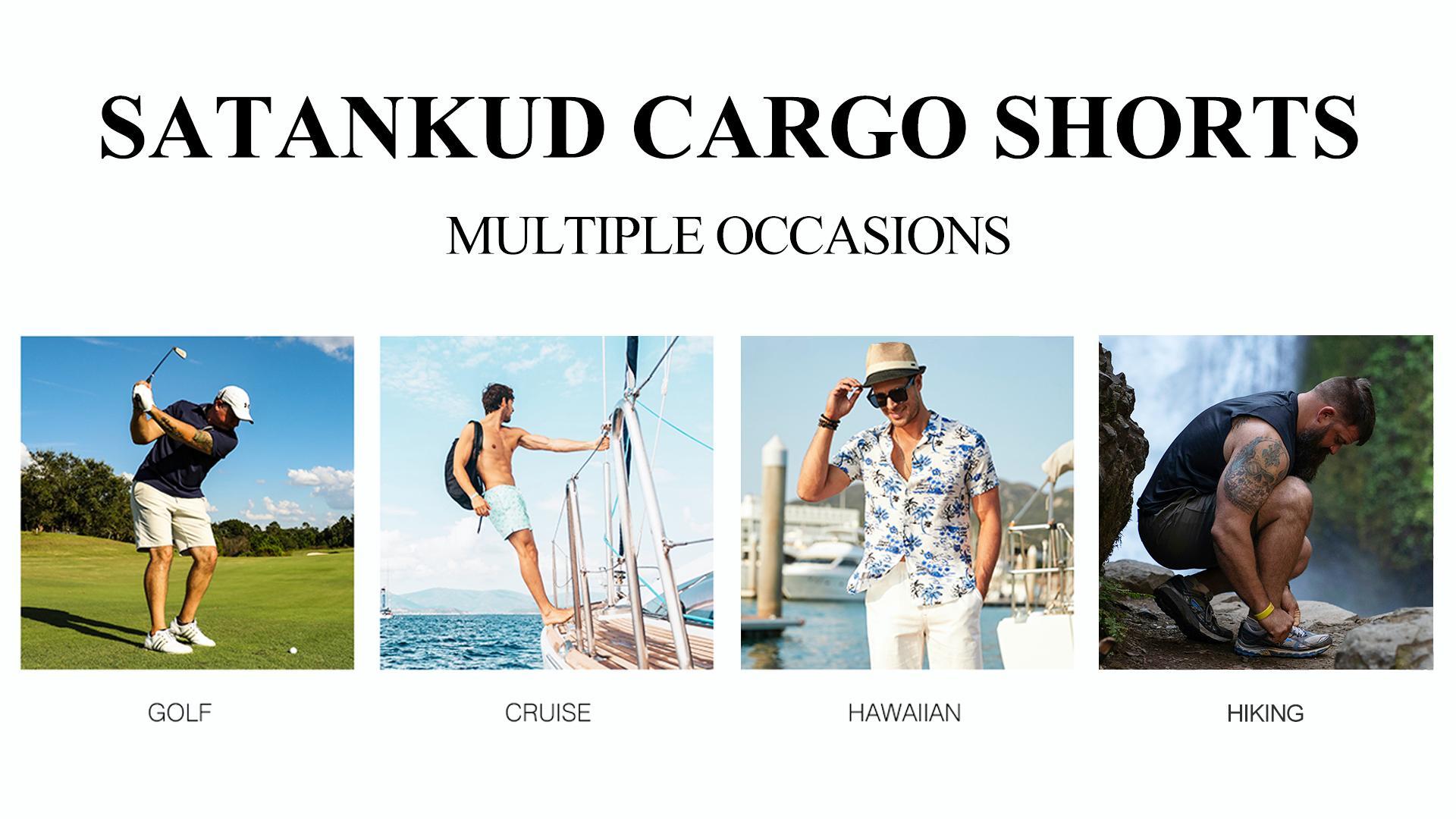 thumbnail video image 2 of Satankud Men's Casual Cargo Shorts Classic Relaxed Drawstring Stretch Elastic Waist Beach Shorts with 5 Pockets DarkGrey-34, 2 of 8