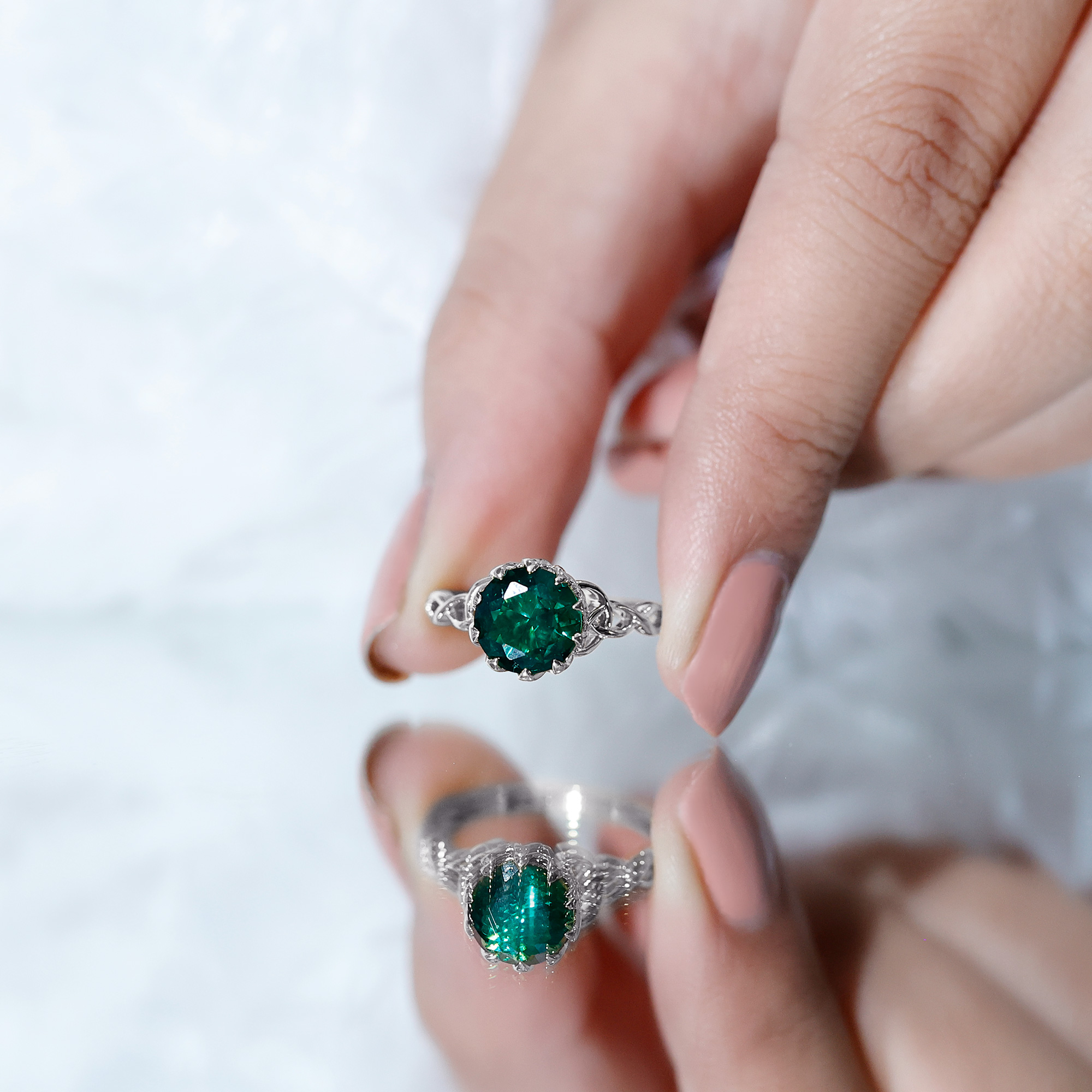 thumbnail video image 2 of Rosec Jewels - 925 Sterling Silver Emerald Ring 2 Carat - AAAA Quality 8 mm Round Cut Lab Created Emerald Ring - Ready to Gift for Valentines, US 6.00, 2 of 9