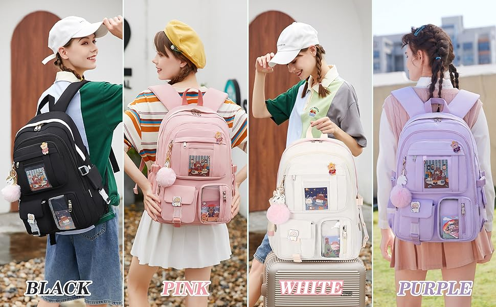 thumbnail video image 2 of AO ALI VICTORY Laptop Backpacks 16 Inch School Bag College Backpack Large Travel Daypack Kawaii Bookbags for Teens Girls Women Students (Black), 2 of 7