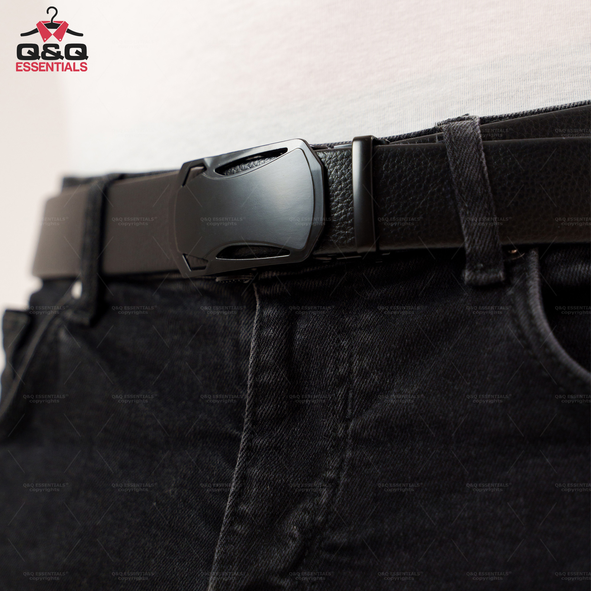 thumbnail video image 2 of Q&Q ESSENTIALS Mens Ratchet Belt Premium Microfiber Leather Adjustable with Unique Slide Belt Buckle Black, 2 of 11