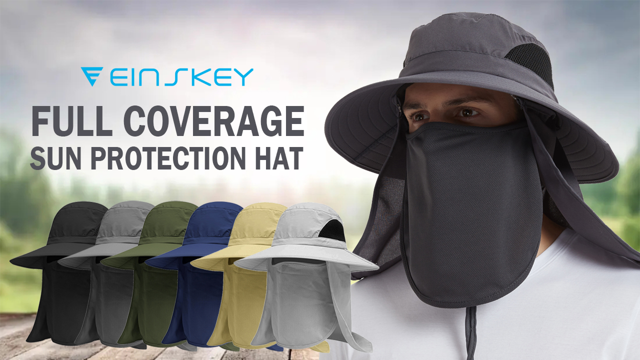 thumbnail video image 2 of EINSKEY Fishing Hat Sun Protection Hat with Neck Flap for Men,Full Coverage Black, 2 of 9