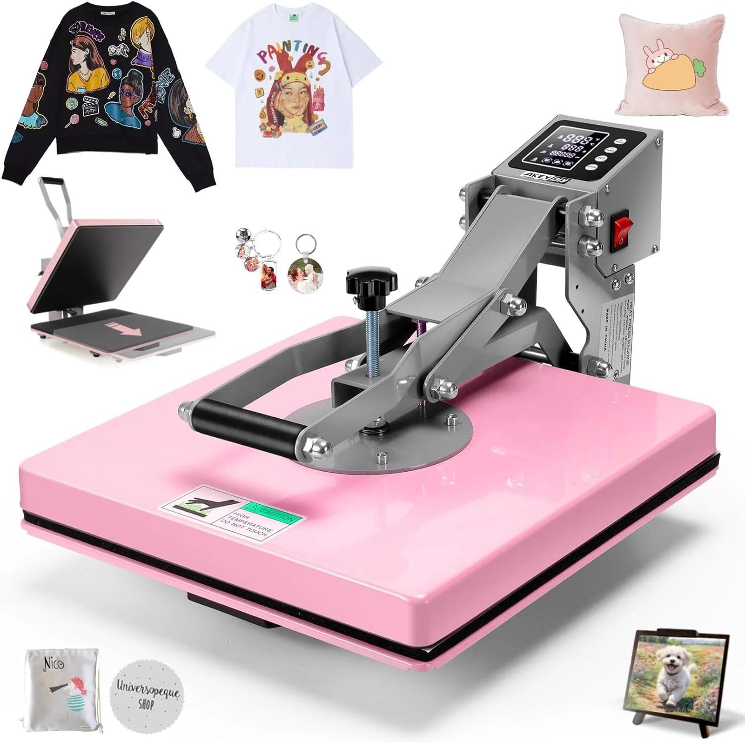 thumbnail video image 2 of Adnoom Heat Press 15x15 with Slide Out Design, High Pressure Pressing Machine Heating Fast and Evenly,Sublimation Printer for T-shirt,Heat Transfer Projects, Pink, 2 of 9