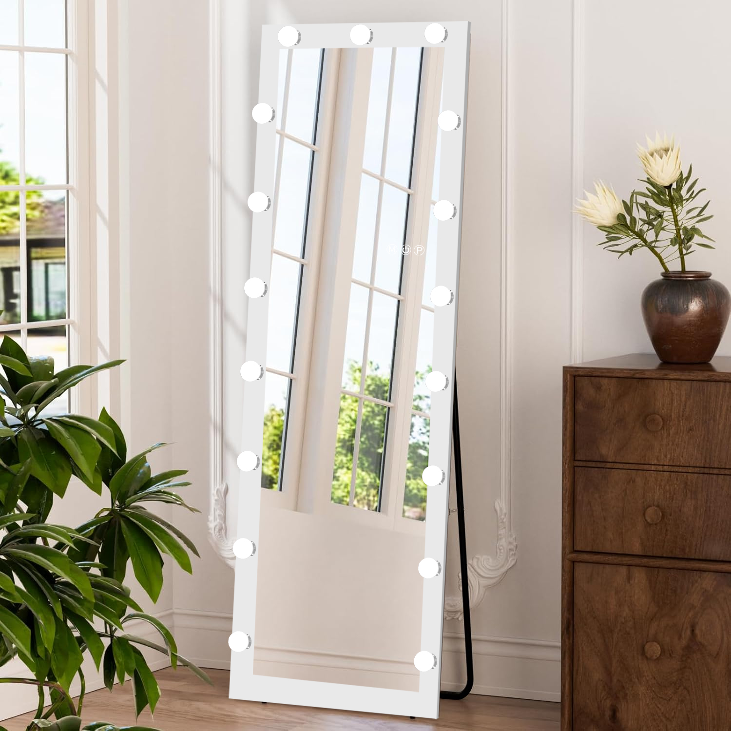 thumbnail video image 2 of 63"X20" Full Length Mirror with Lights - Large Wall Mounted/Standing Floor Mirror, 17 LED Bulbs, 3 Color Modes & Smart Touch, Ultra-Thin Frame - Perfect for Bedroom, Living Room Decor (White), 2 of 18