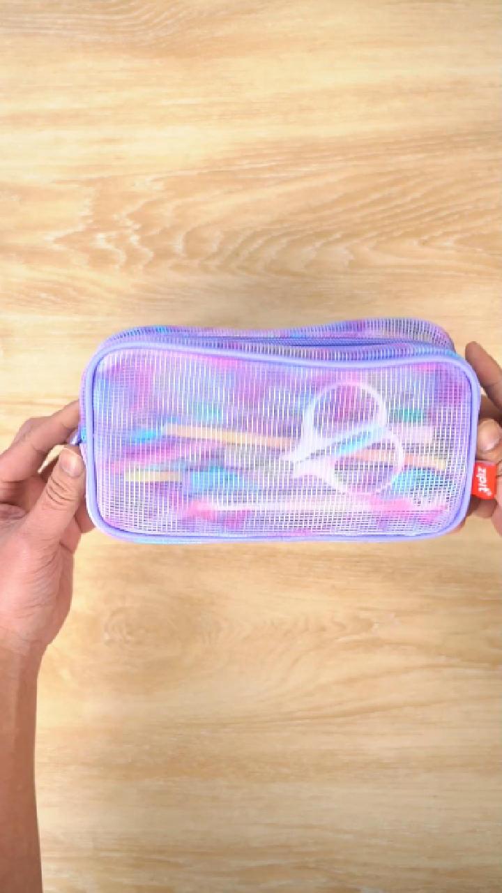thumbnail video image 2 of ZIPIT MeshUp Pencil Case for Girls, Double Compartment Mesh Pencil Pouch for School, Aesthetic Stationery Organizer for Kids, Teens and Adults, 2 of 8
