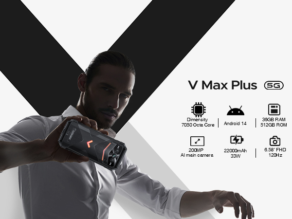 thumbnail video image 2 of DOOGEE V MAX Plus 5G Rugged Smartphone, 22000mAh 36GB+512GB, 200MP+32MP+20MP Night Vision Rugged Cell Phone, Android 14 Rugged Phone, 6.58" FHD+120Hz IPS Screen, IP68/IP69K Waterproof Phone, NFC/OTG, 2 of 9