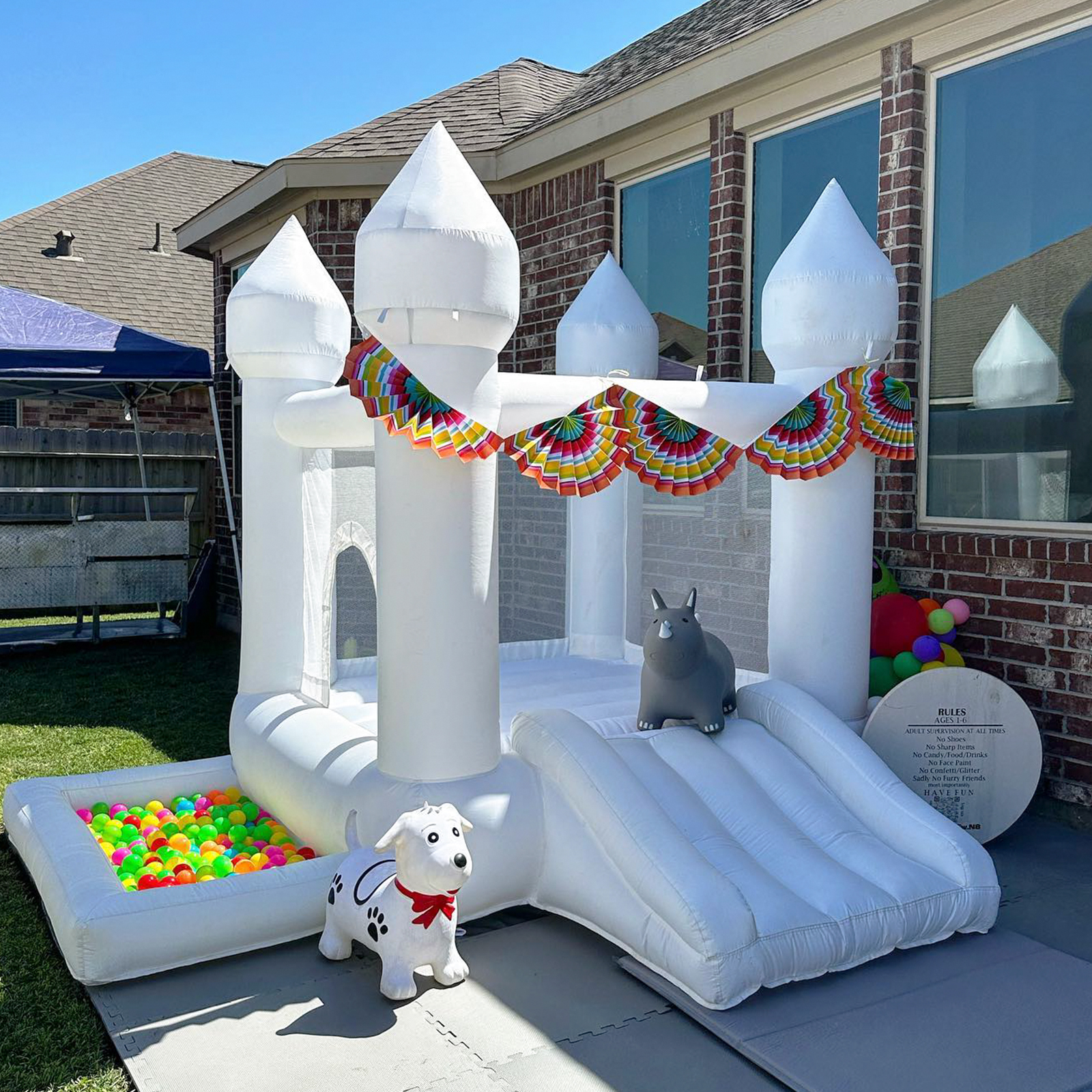 thumbnail video image 2 of Connsann Inflatable Bounce House with Slide and Ball Pit for Toddlers, 9x9FT, White, 2 of 7