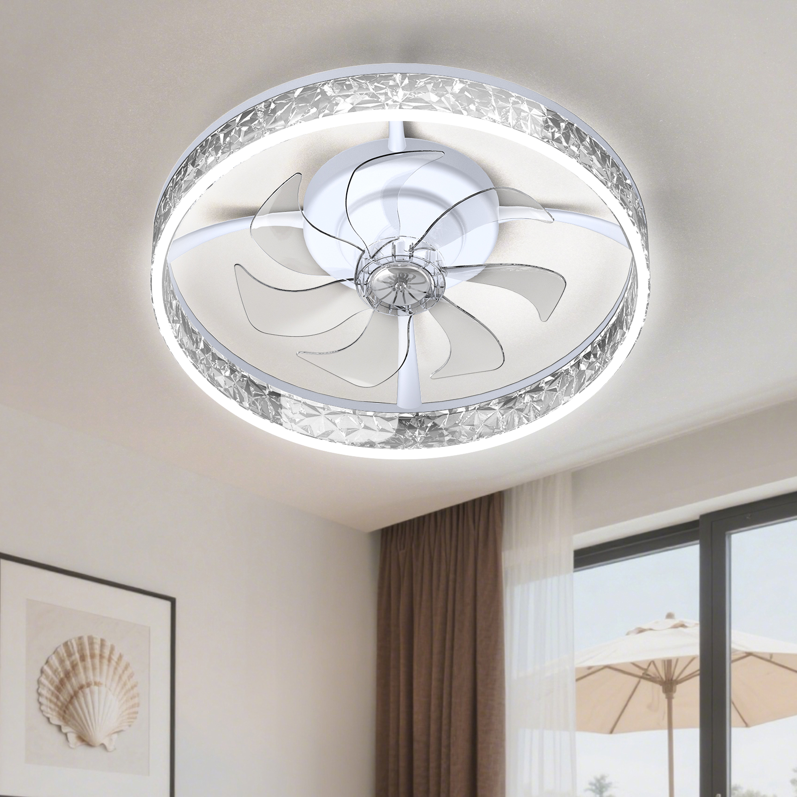 thumbnail video image 2 of Heystop Ceiling fan with light, 3-color adjustable LED, 6-speed wind speed, remote control or APP control, bi-directional conversion motor, suitable for living room bedroom decoration, 2 of 10