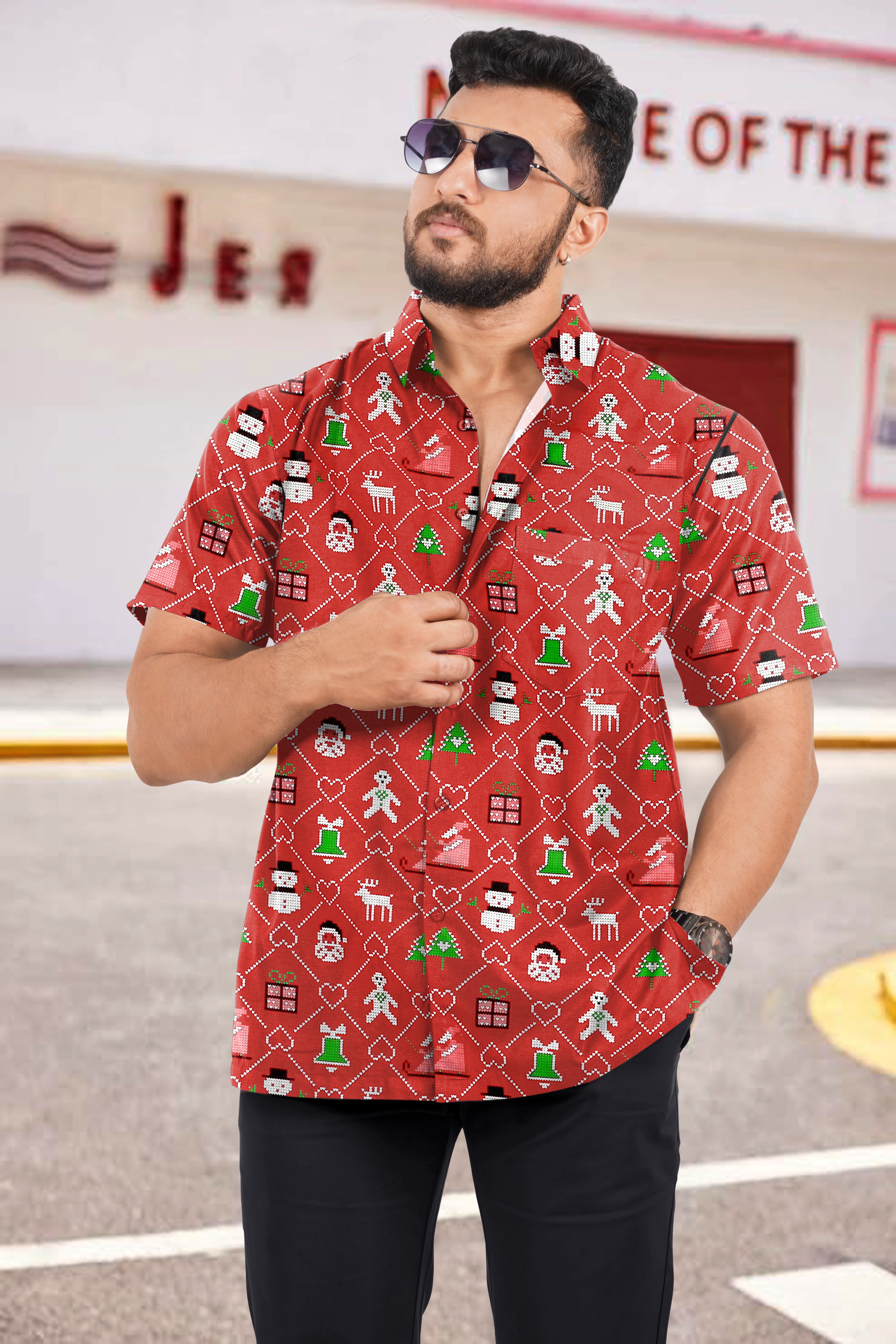 thumbnail video image 2 of HAPPY BAY Men's Beach Short Sleeve Funky Santa Claus Party Dress Shirt Holiday Hawaiian Ugly Christmas Tree Gifts shirts for Men XXL Xmas Theme, Red, 2 of 7