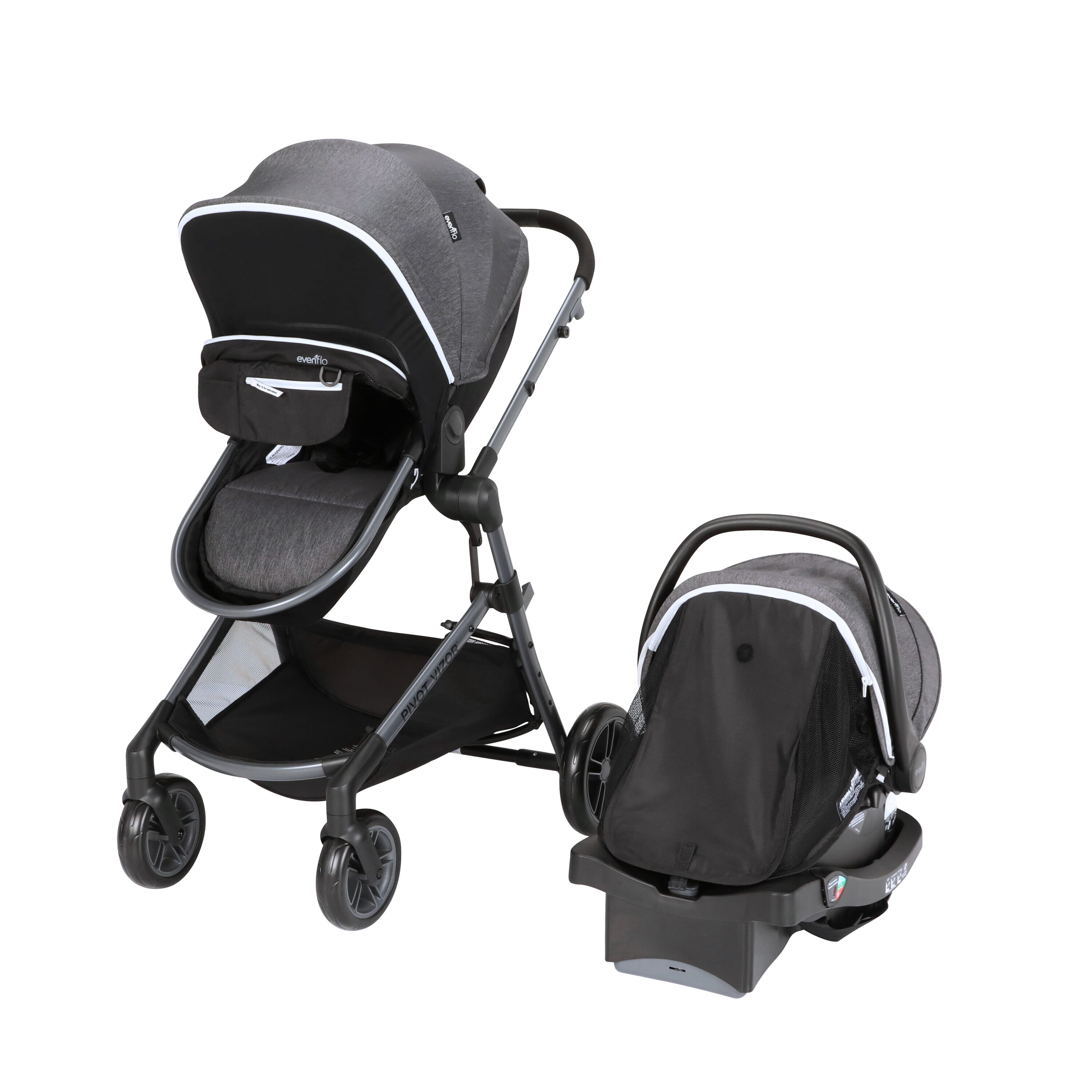 Evenflo Pivot VIZOR Travel System with LiteMax Infant Car Seat (Chasse Black)