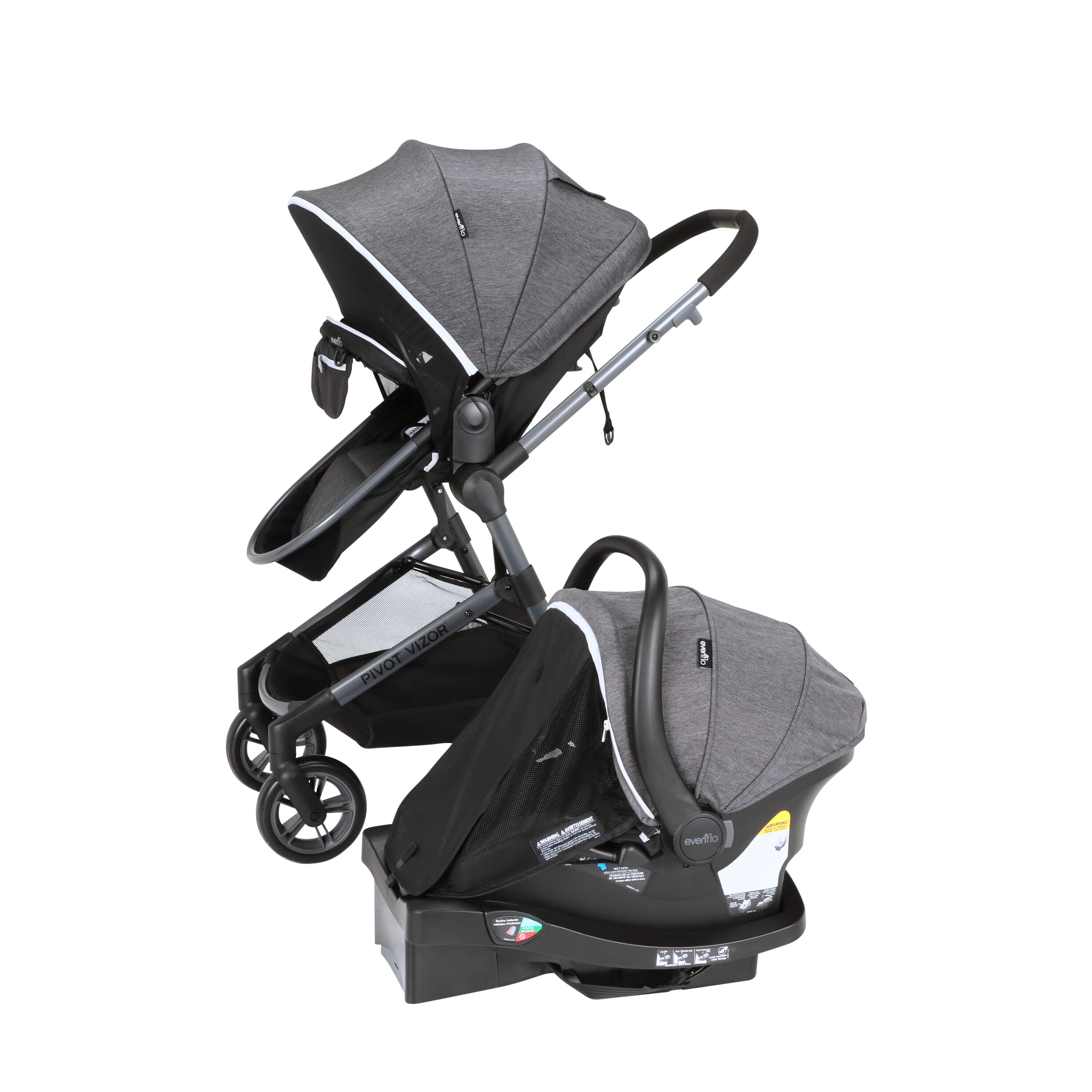 Evenflo Pivot VIZOR Travel System with LiteMax Infant Car Seat (Chasse Black)