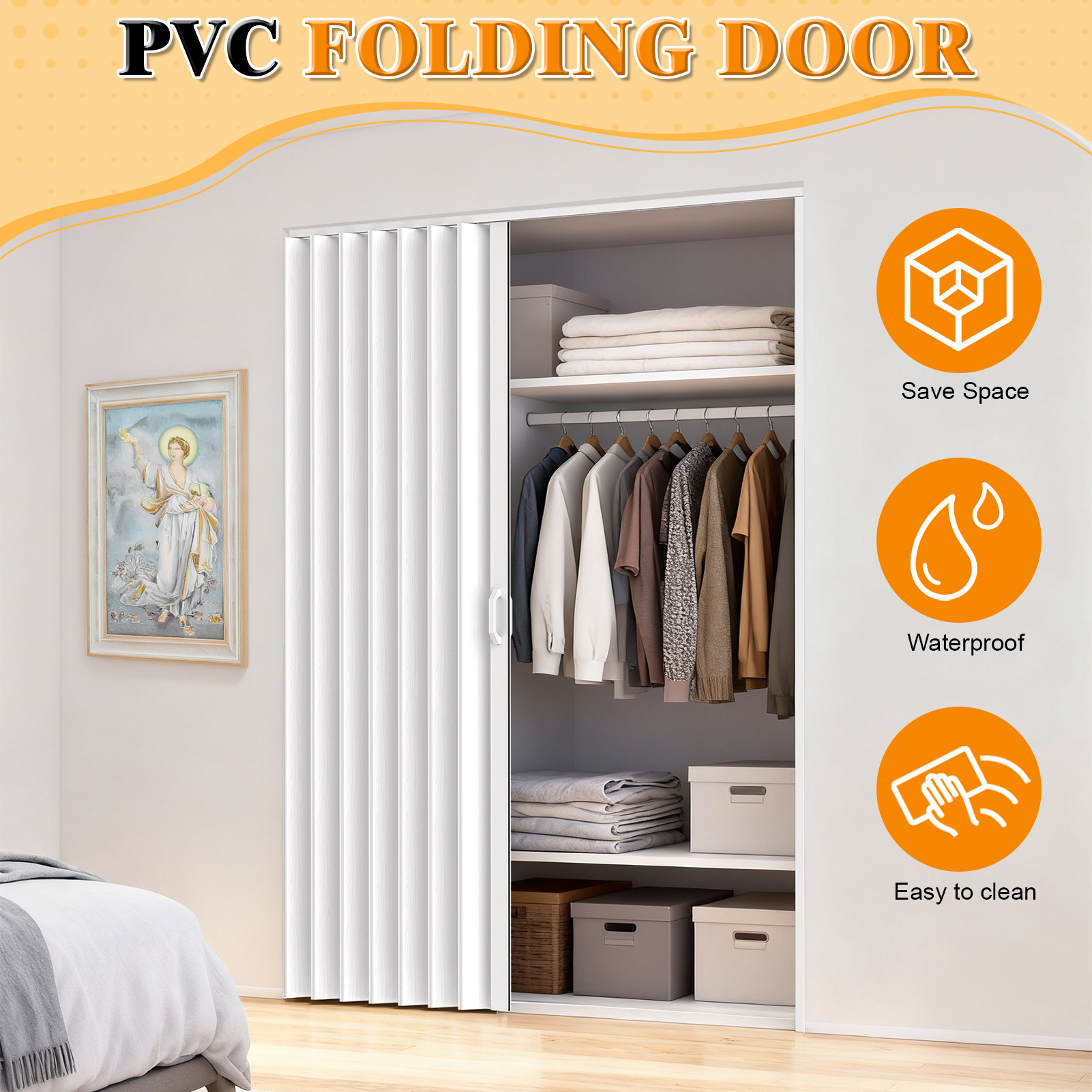 Trendix Sliding Door, PVC Folding Door, 60x80in Space Saving