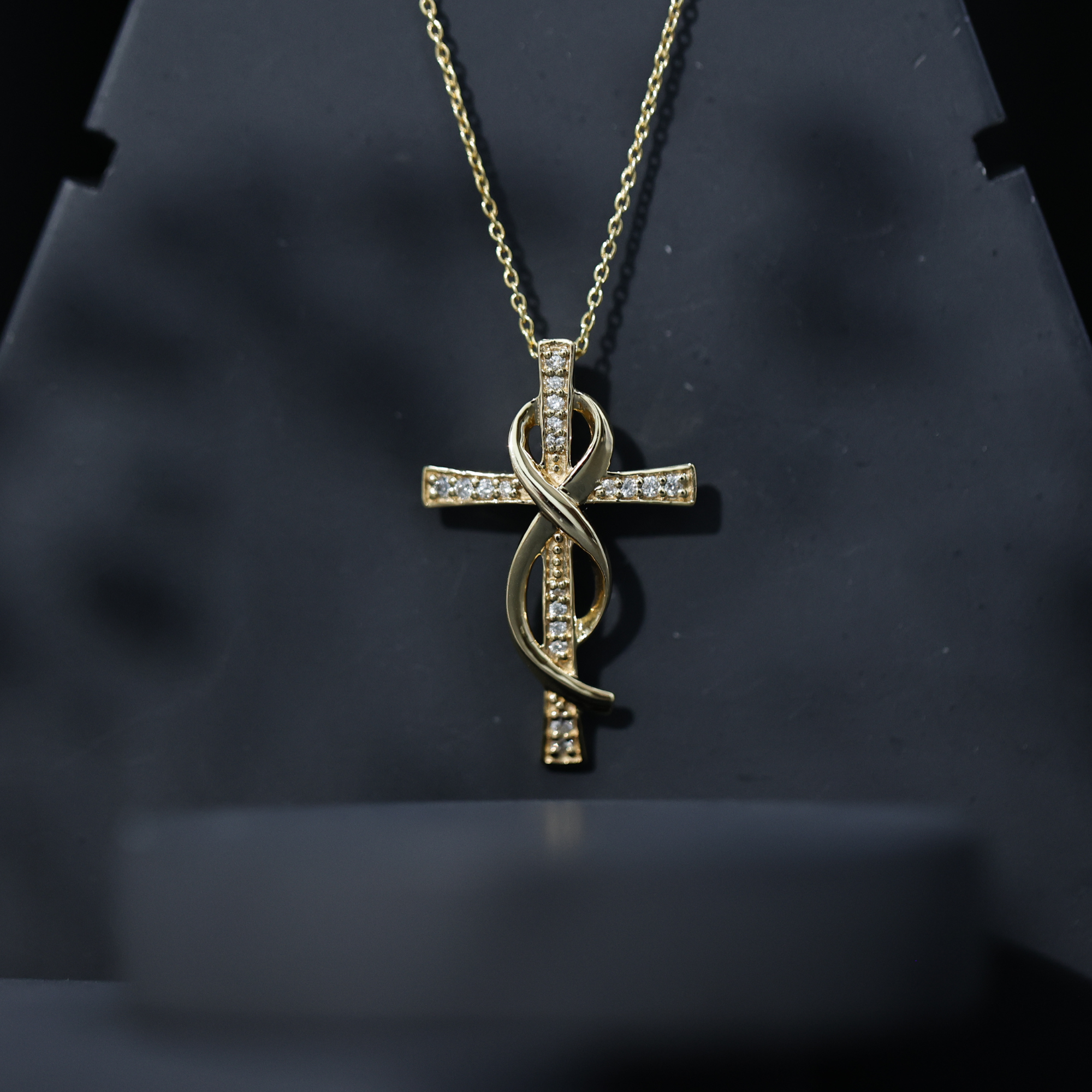 thumbnail video image 2 of Rosec Jewels Lab Created Diamond Cross Pendant for women (Ef-Vs Quality) - Infinity Cross Necklace - Christmas Jewelry Gift, 18K Yellow Gold, 2 of 8