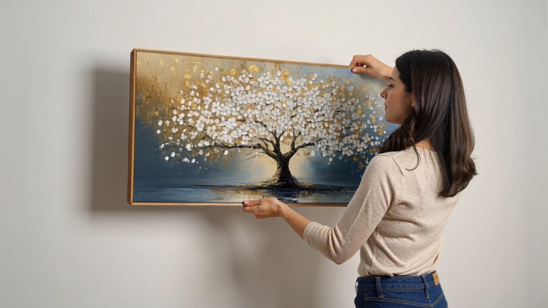 thumbnail video image 2 of TOARTi Tree of Life Canvas Wall Art White and Gold Leaf Framed Painting Modern Abstract Big Tree Prints for Living Room Bedroom Office 20x40 Inch, 2 of 9