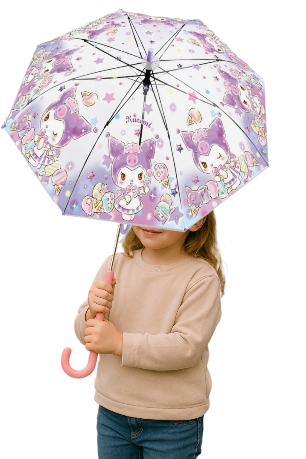 thumbnail video image 2 of Sanrio Kuromi Transparent Stick  Rain Umbrella, Purple, 1, 2 of 7