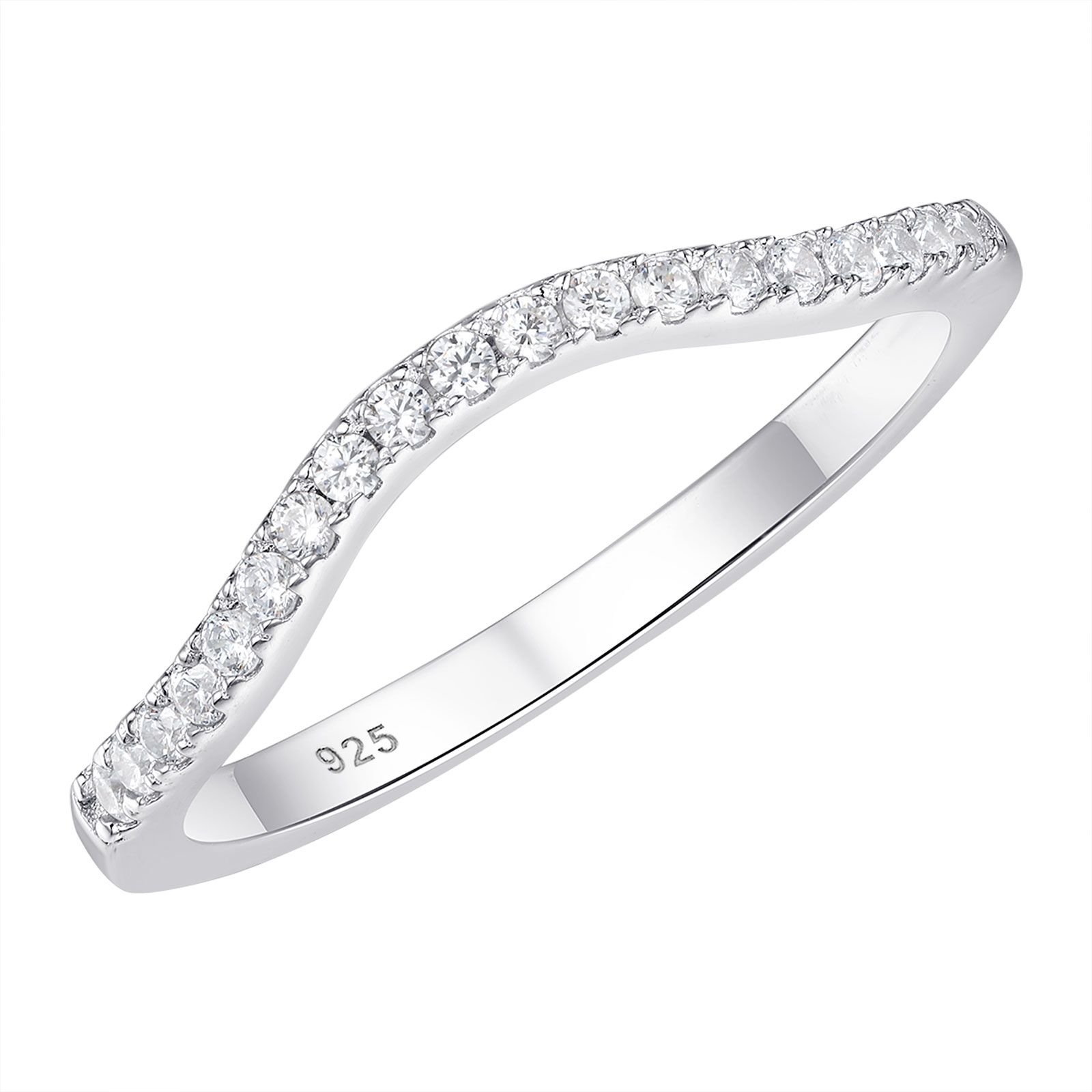 thumbnail video image 2 of Newshe Jewellery Moissanite Curved Wedding Bands for Her Stacking Eternity Rings 925 Sterling Silver Wishbone Size 8, 2 of 7