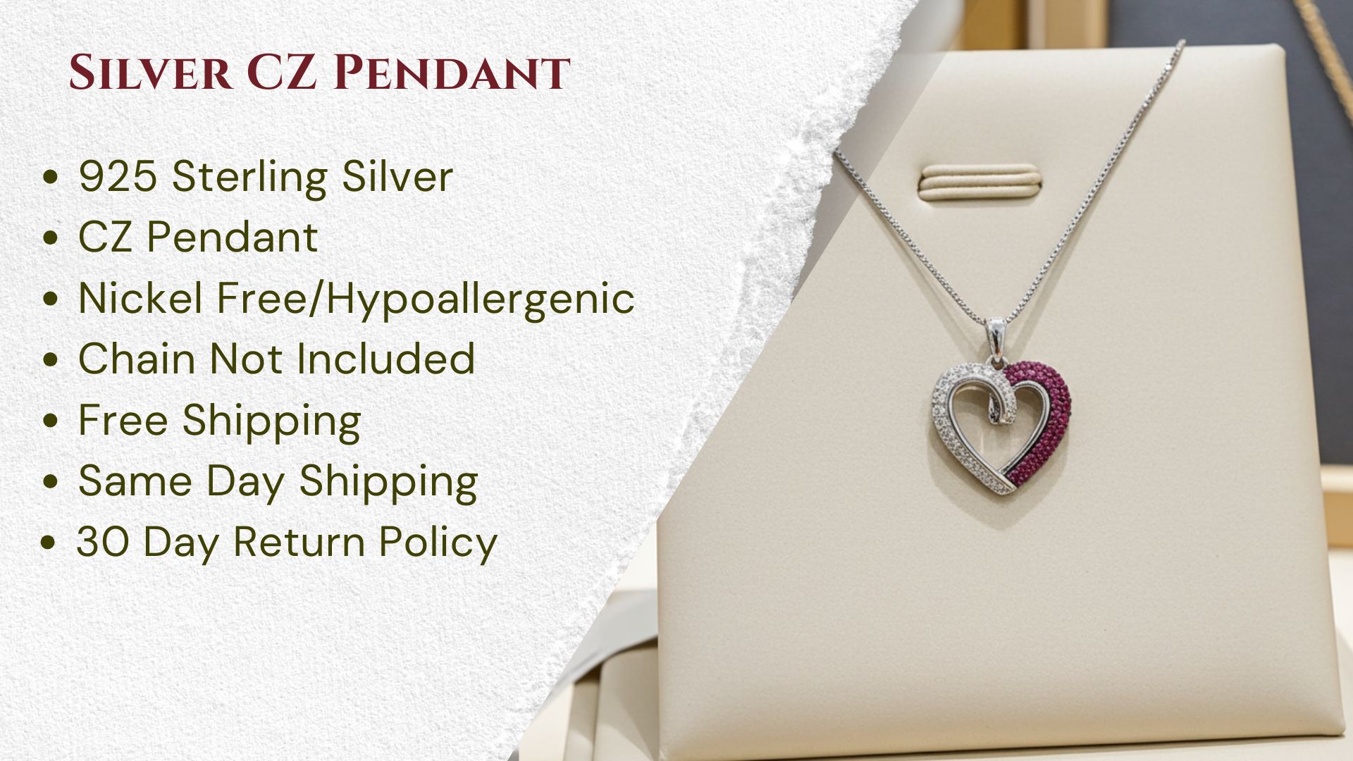 thumbnail video image 2 of King of Bling's Heart Shape Pendant with 925 Sterling White Silver Cubic Zircona Brown Stone, 2 of 3