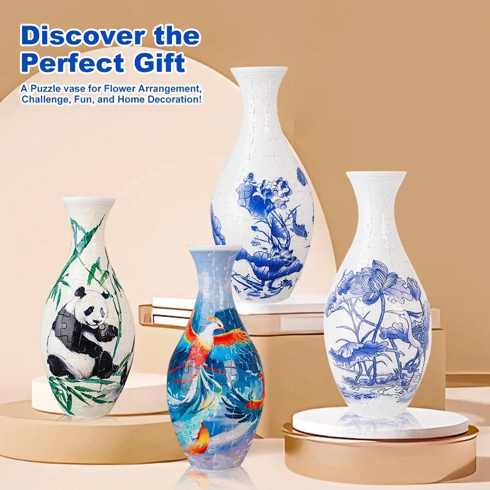 thumbnail video image 2 of 3D Vase Puzzle, Puzzle for Adults to Flower Arrangement and Home Decoration Made by 160 Curved and Translucent Plastic Puzzle Pieces-White, 2 of 7