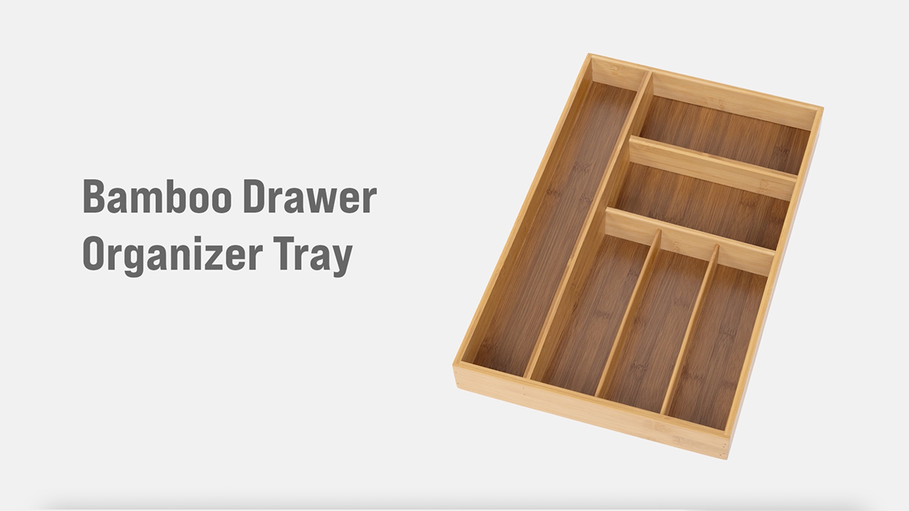 thumbnail video image 2 of Seville Classics Bamboo Eco-Conscious Organizer Tray for Office, Kitchen Counter, Pantry, Makeup Utensils, Flatware, Silverware, Cutlery, Pens, 2 of 7