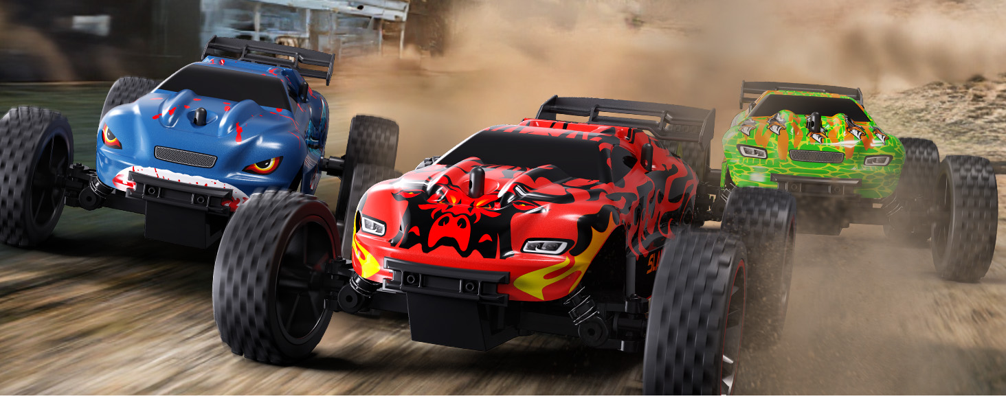 thumbnail video image 2 of Tecnock RC Cars for Kids, 1:18 Scale 2WD Off-road RC Trucks with USB-C Easy Charging, 2.4GHz Remote Control Car with LED Lights for Indoor&outdoor, 2 of 9