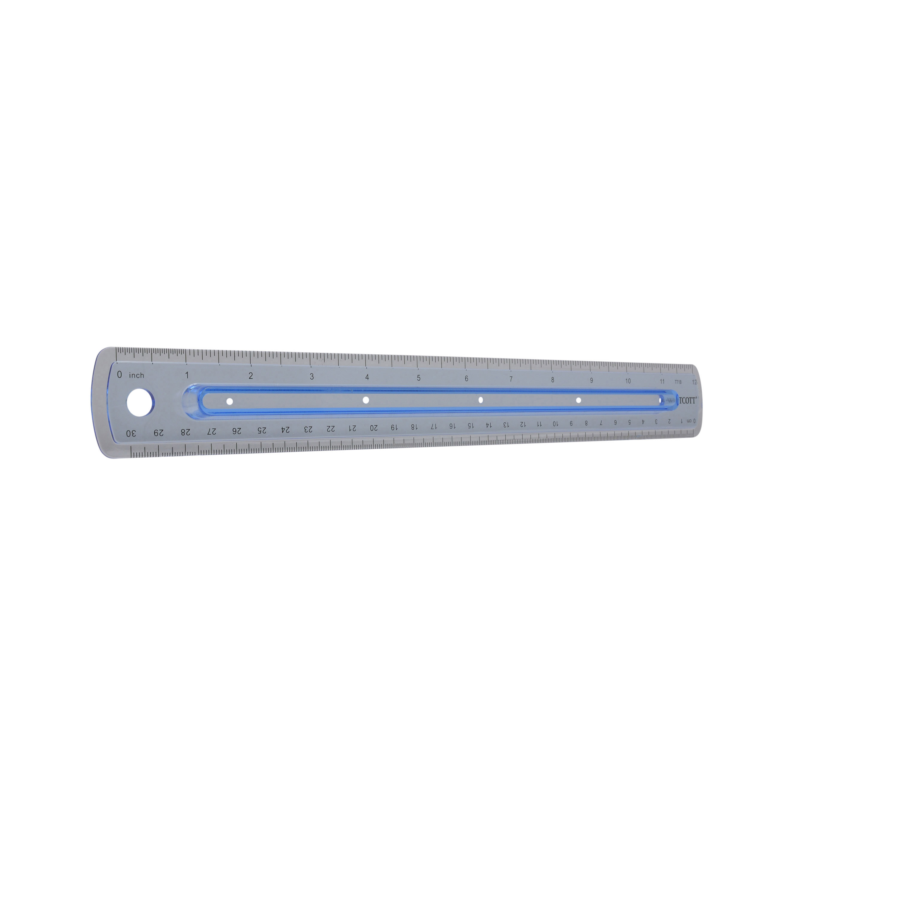 WESTCOTT Finger Grip Ruler, 12, Plastic, Metric, Imperial, Blue, 1-Count 