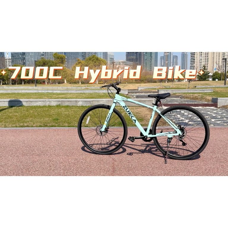 Zukka 700C Hybrid Bike Aluminum Alloy Frame Flat Handlebar 7 Speed