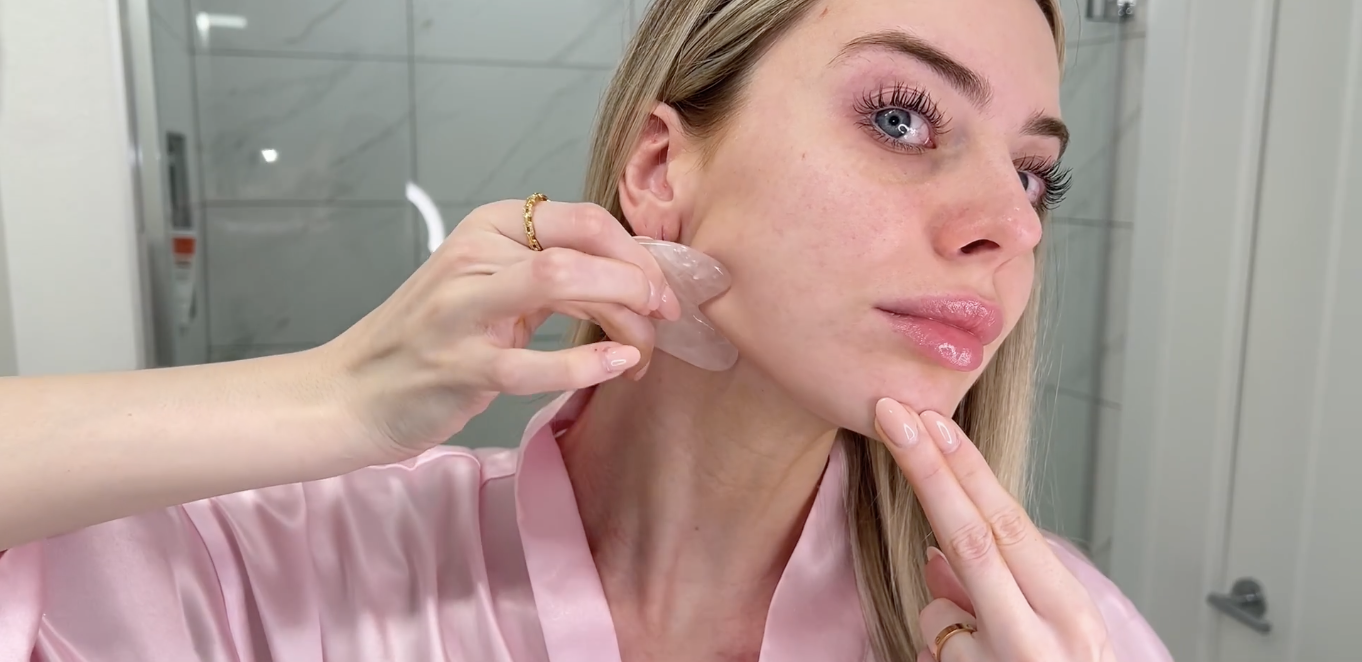 thumbnail video image 2 of Plantifique Rose Quartz Gua Sha, Anti-Aging Face Massager & Jawline Shaper, 2 of 9