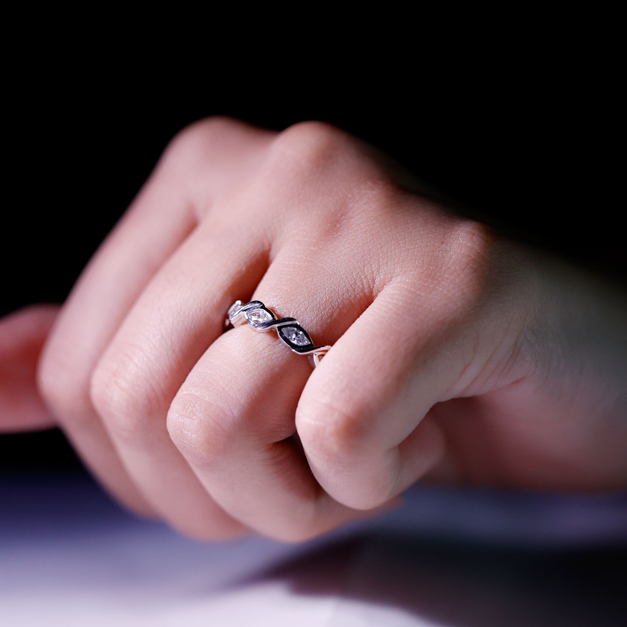 thumbnail video image 2 of Rosec Jewels Lab Diamond Marquise Eternity Band Ring - Minimalist Anniversary Ring - EF-VS Grade, 925 Sterling Silver, US 4.00, 2 of 9