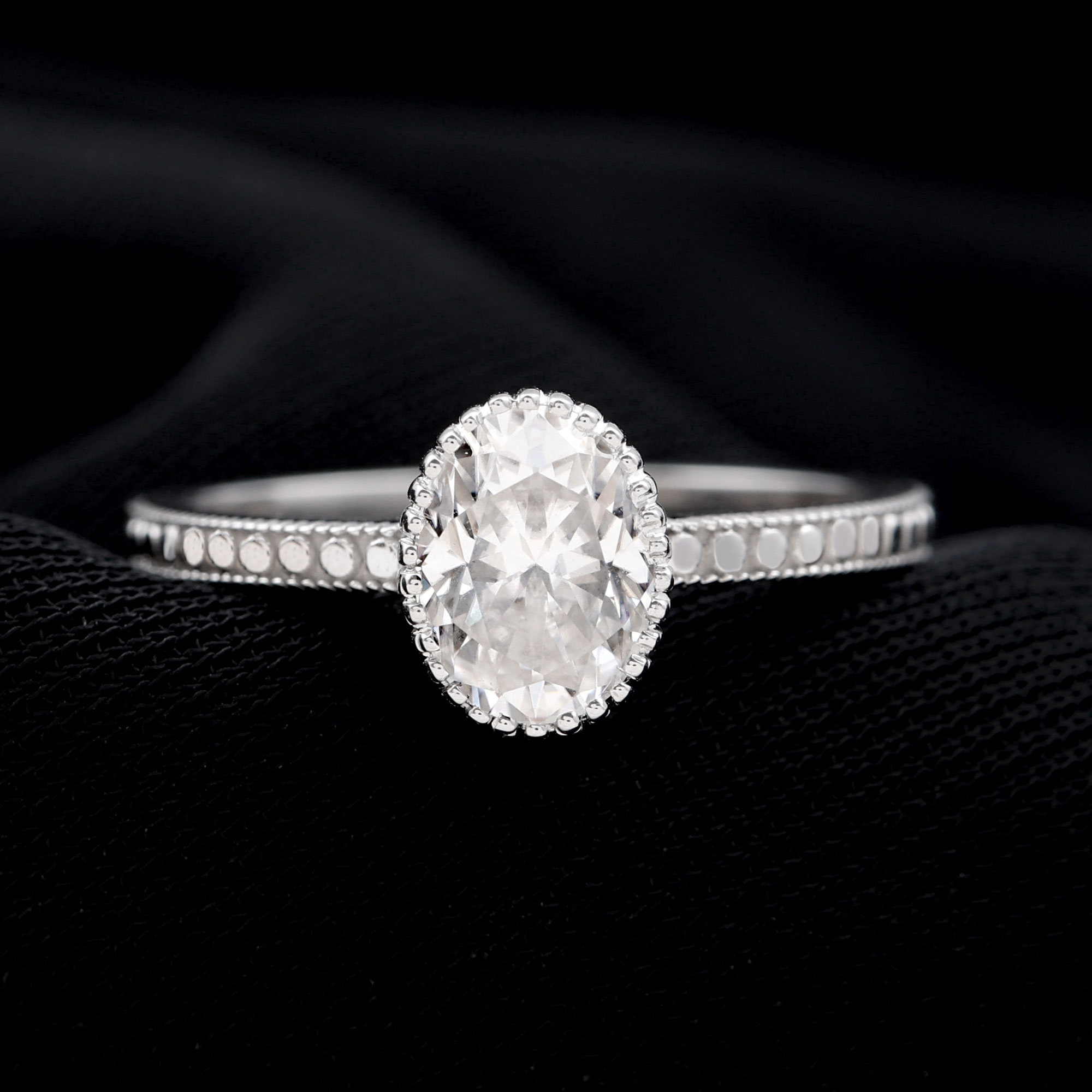 thumbnail video image 2 of Rosec Jewels Moissanite Solitaire Engagement Ring 1 Carat - Vintage Style Ring (6X8 mm Oval, D-VS1 Quality Certified), 10K White Gold, US 8.00, 2 of 9