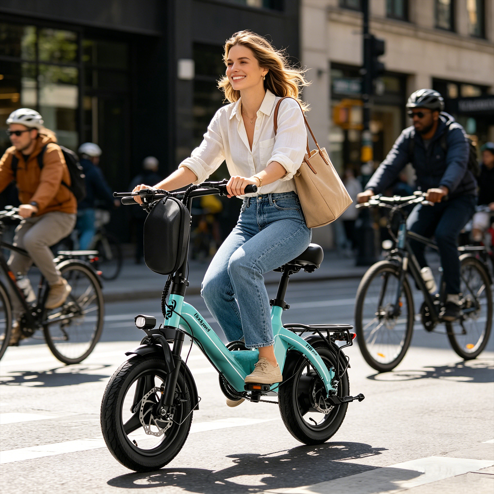 thumbnail video image 2 of Bodywel 14" Folding Electric Bike, 500W Peak Electric Bicycle for Adults, 36V 10Ah Battery, 20 Miles Range E Bike, Mini Ebike for Commuting‌, UL2849, 2 of 10