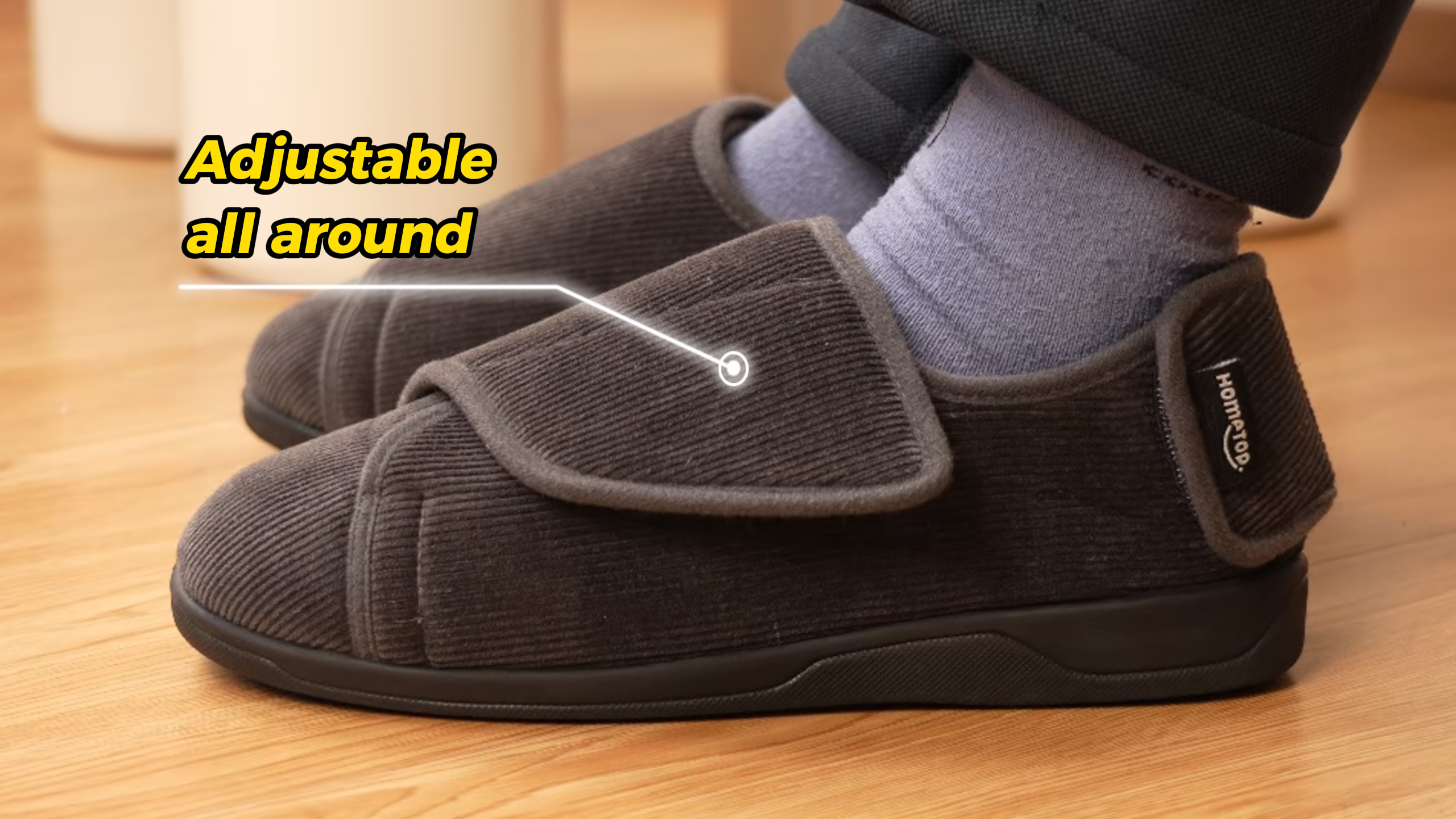 thumbnail video image 2 of HomeTop Men's Diabetic Orthopedic Slippers Wide Adjustable House Shoes for Swollen Feet, 2 of 11