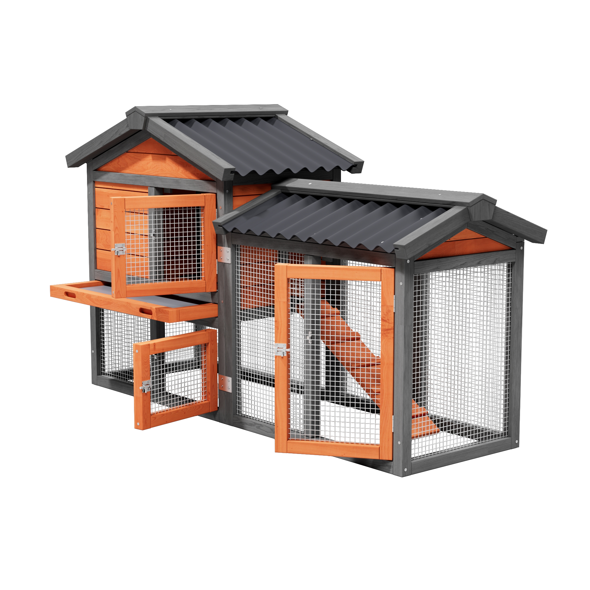 thumbnail video image 2 of Outdoor Weatherproof Chicken Coop with Wire Mesh, 2 Story Hen House with Tray,58",Orange with Black, 2 of 8