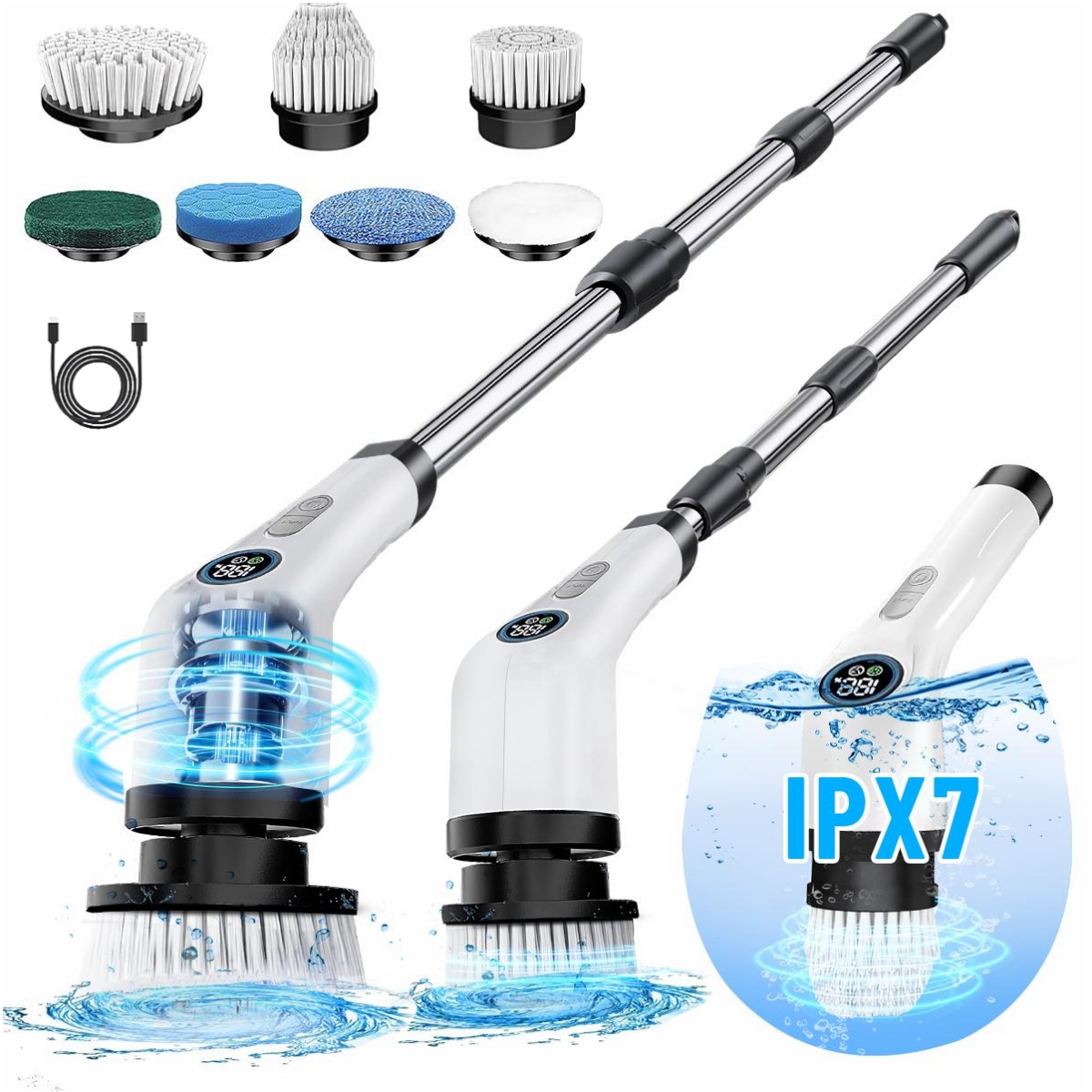 AVOXEZOR Electric Spin Scrubber, Cordless 2-Speed Cleaning Brush