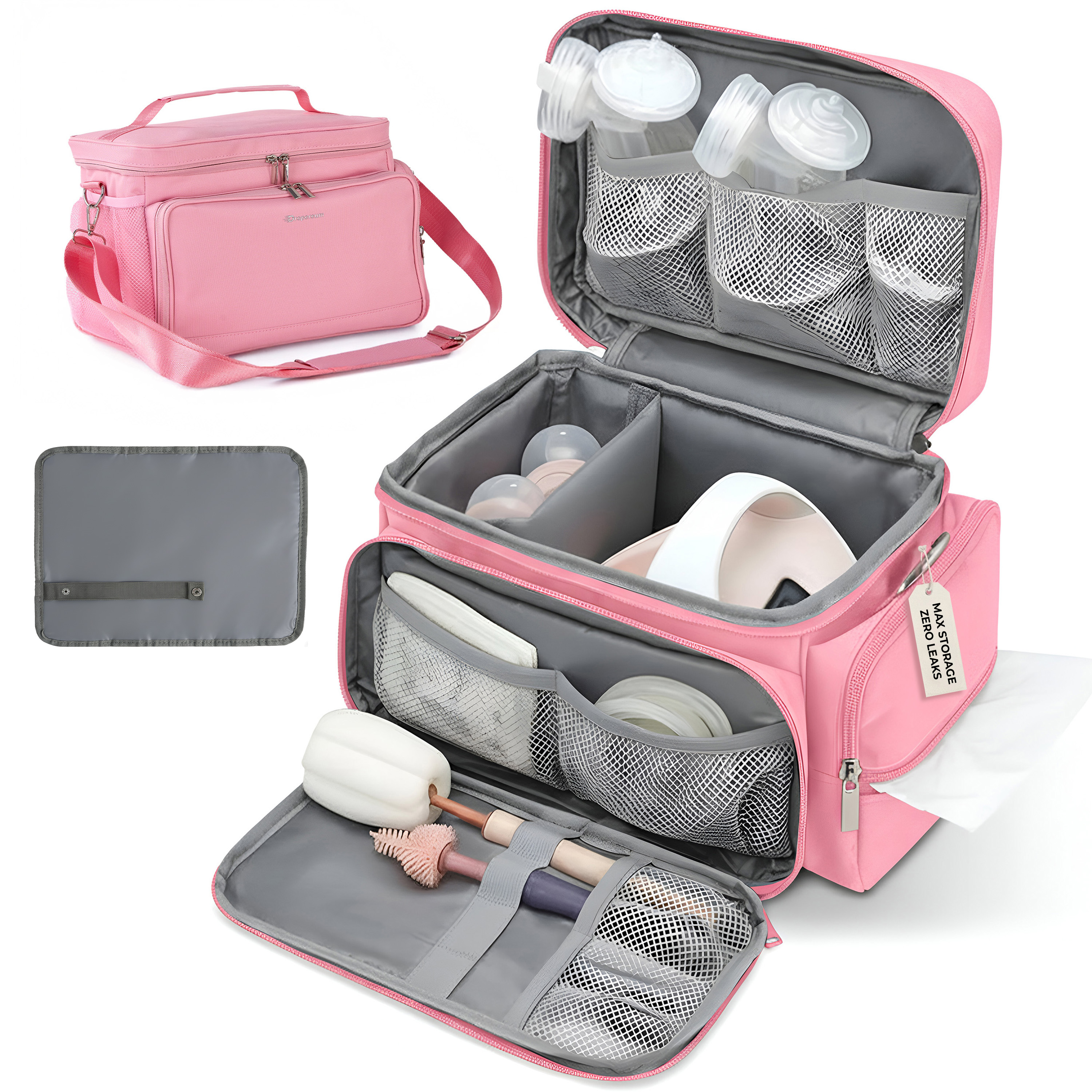 thumbnail video image 2 of Breast Pump Bag for Spectra S1 & S2, Insulated Breast Pump Travel Bag, Spectra Pump Carrying Bag with Cooler, Travel Organizer & Waterproof Mat, Pink, 2 of 10