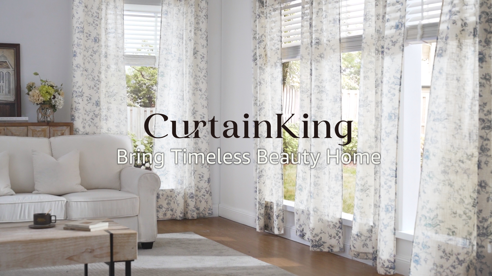 thumbnail video image 2 of CURTAINKING Vintage Floral Linen Blend Curtains Light Filtering 84 Inch Window Curtains for Living Room Bedroom Farmhouse Cottage Style Window Treatment Rod Pocket Taupe, 2 of 11