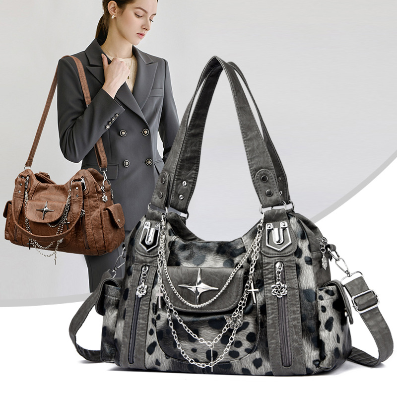 thumbnail video image 2 of Sunyuer Vintage Distressed Chain Motorcycle Bag - Stylish, Large Capacity, Single Shoulder Handbag Tote Y2K Hobo Bag for Women, 2 of 8
