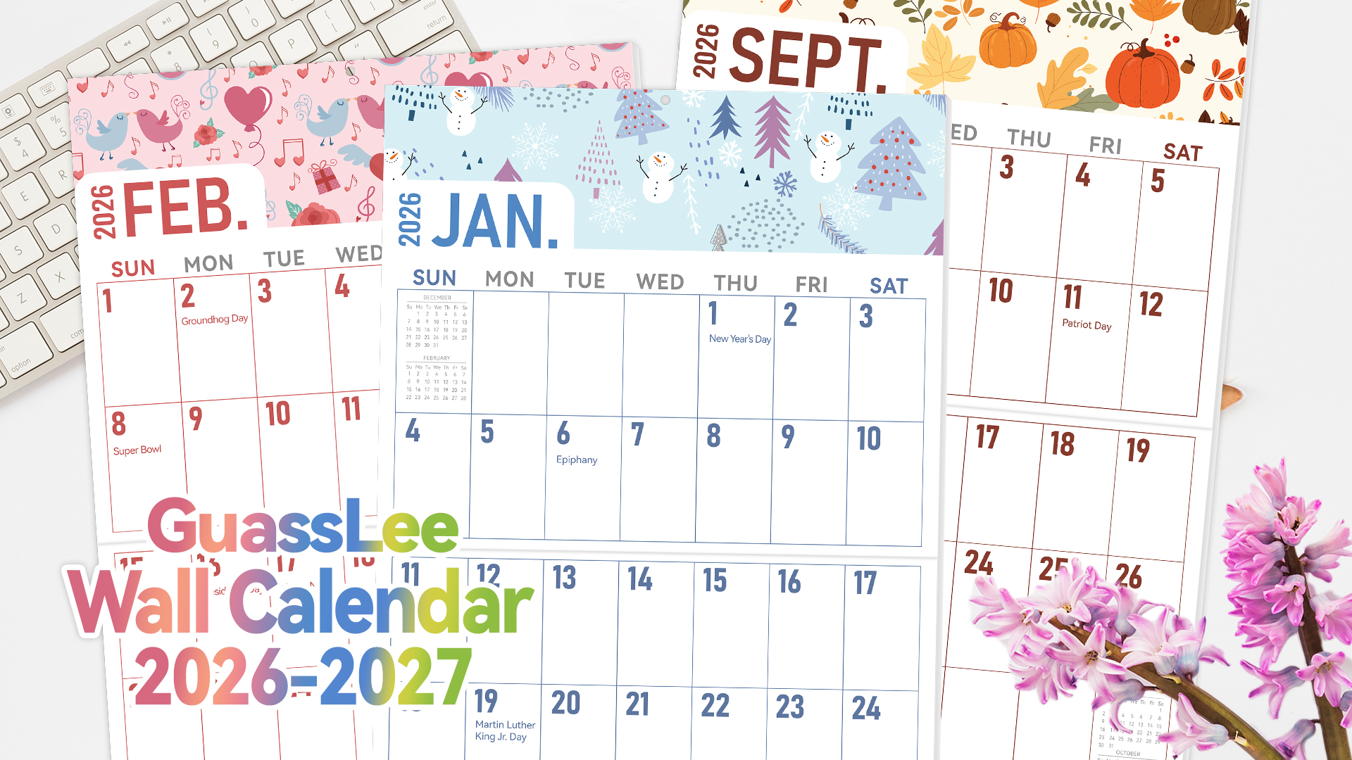 thumbnail video image 2 of GuassLee Desk Calendar 2026-2027 Large, 14"x11" Vertical Wall Calendar 2026, 19-Month, Jan. 2026 -Jul .2027,Hanging Monthly Planner Wall with Big Grid, Big Numbers for Low Vision Home Office Planning, 2 of 8