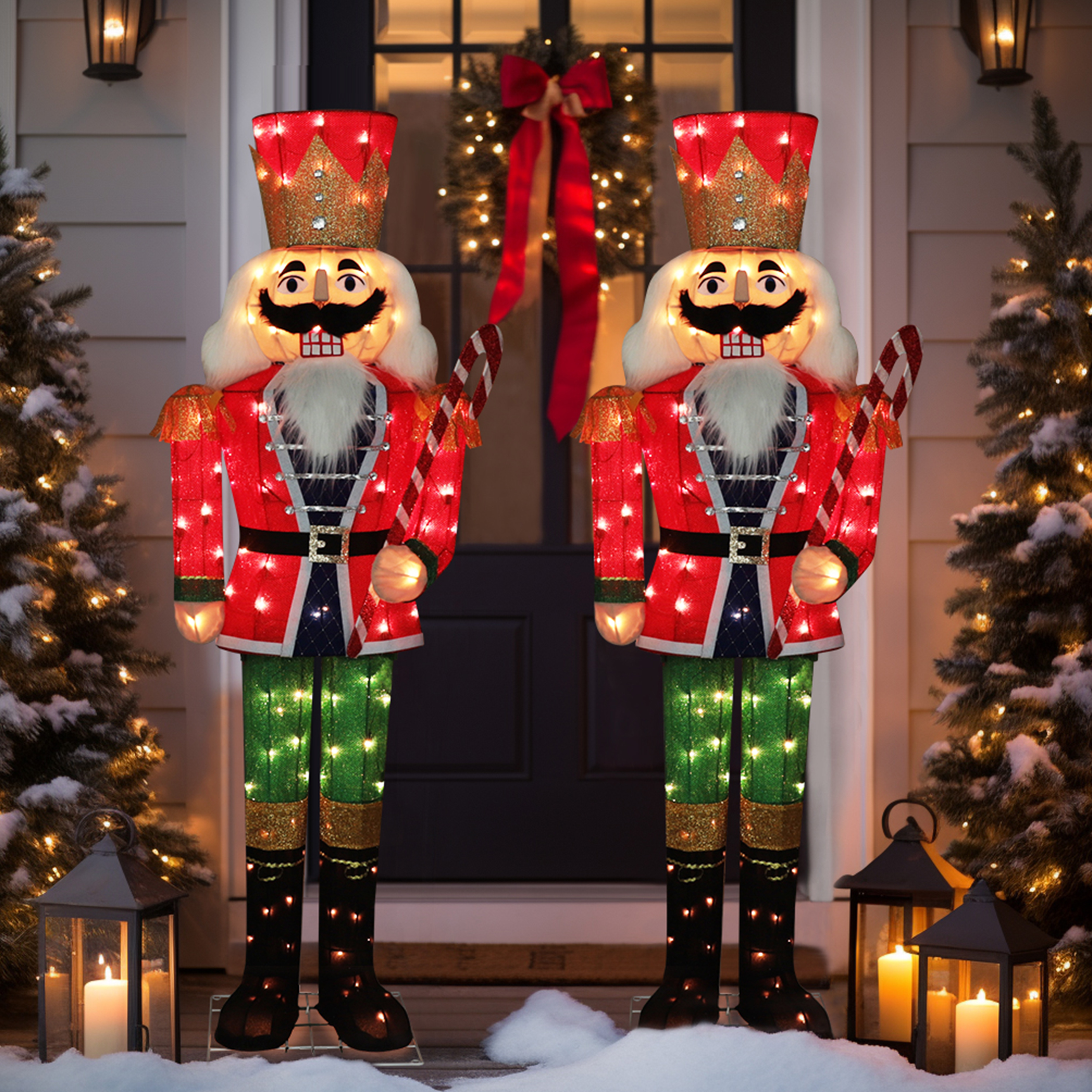 thumbnail video image 2 of VEIKOUS 5ft Christmas 3D Nutcracker Soldier Decoration, Indoor & Outdoor Decoration W/ Ground Stakes and Candy Cane for Holiday, 2 of 13