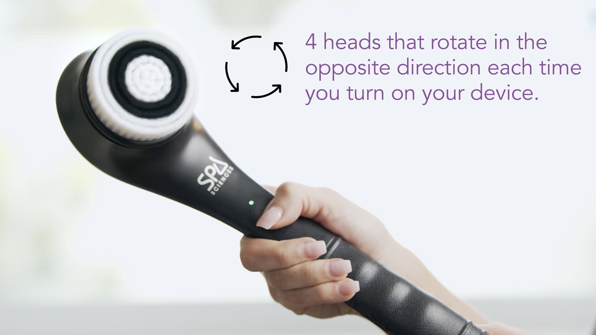 thumbnail video image 2 of Spa Sciences NERA 4 in 1 Body Brush for Exfoliation, Deep Cleansing, Foot Care, Lotion Infuser, and Massage, Rechargable, Black, 2 of 6