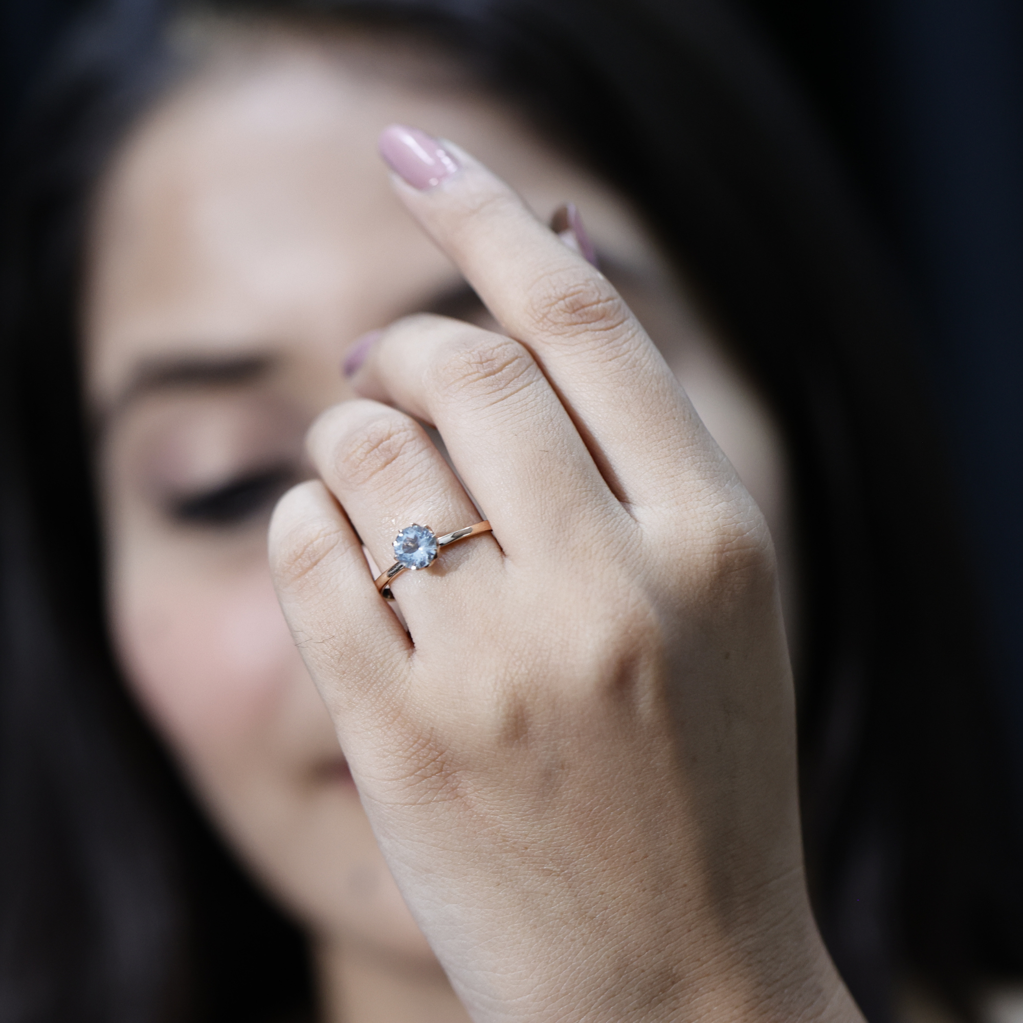 thumbnail video image 2 of Rosec Jewels Natural Aquamarine Solitaire Ring in Lotus Basket Setting, March Birthstone Ring, 10K Yellow Gold, US 3.00, 2 of 9