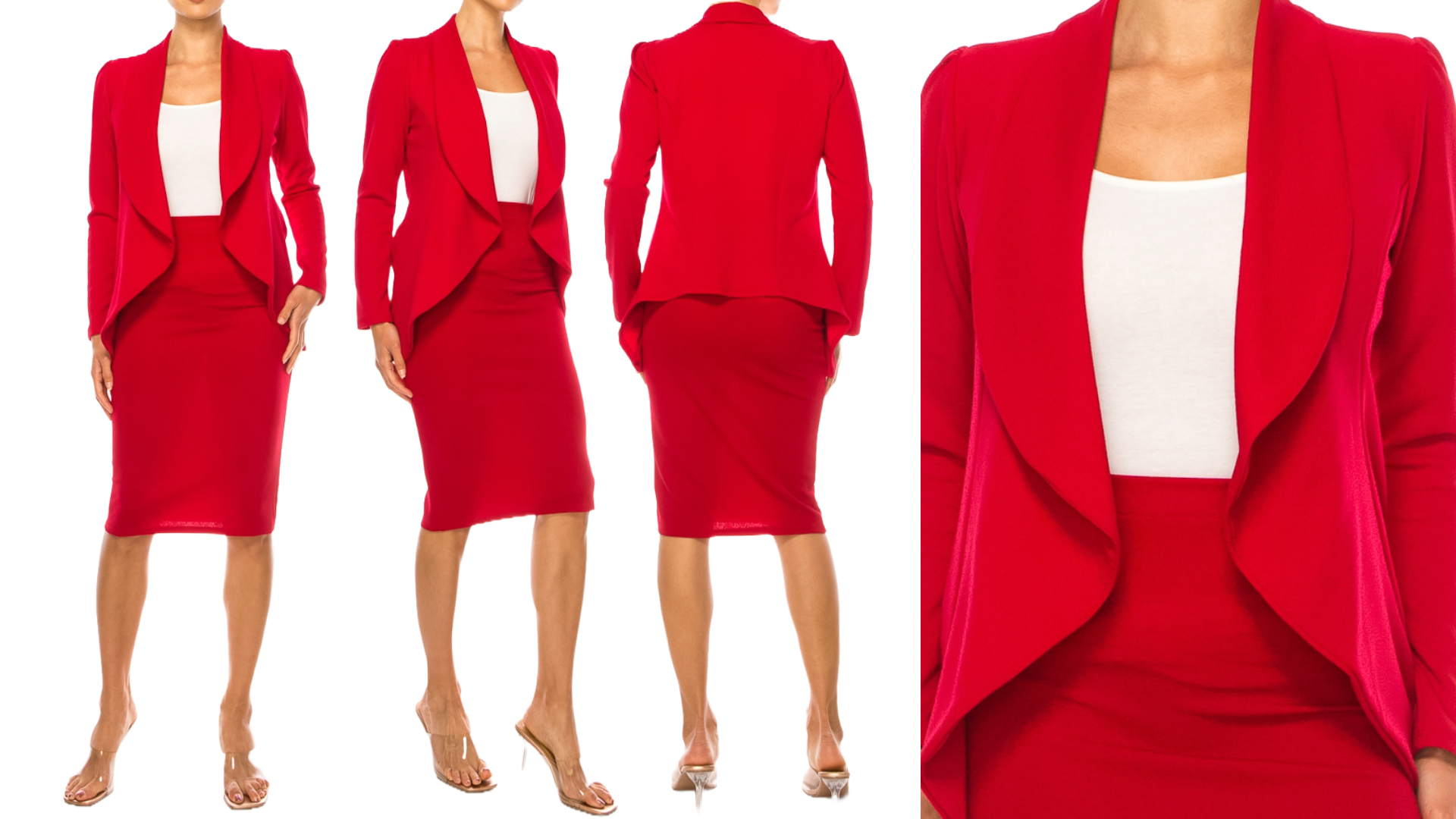 thumbnail video image 2 of Moa Collection Women's Chic 2-Piece Suit Set - Open Front Blazer and Matching Pencil Skirt, 2 of 6