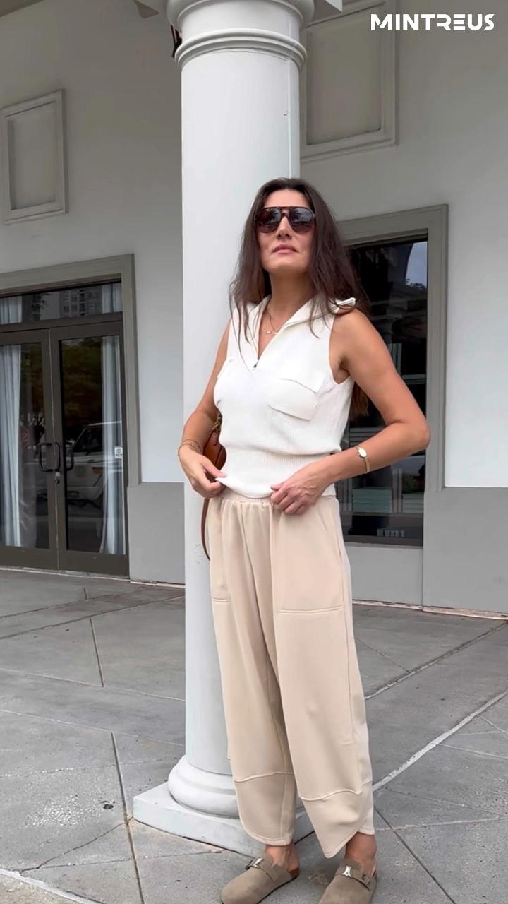 thumbnail video image 2 of MINTREUS Womens Baggy Wide Leg Harem Pants Casual Elastic Waisted Palazzo Pants with Pockets, 2 of 7