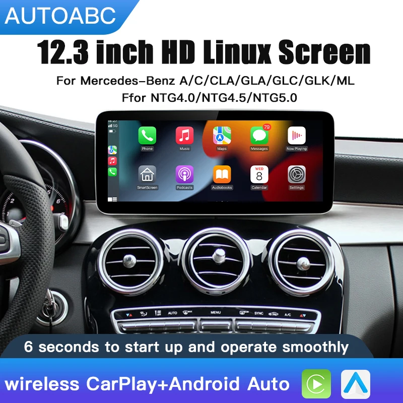 thumbnail video image 2 of AUTOABC 10.25 Inch Linux Screen For Benz NTG4.5 System GLK With Support Touch Android Mirror Airplay Carplay, 2 of 9