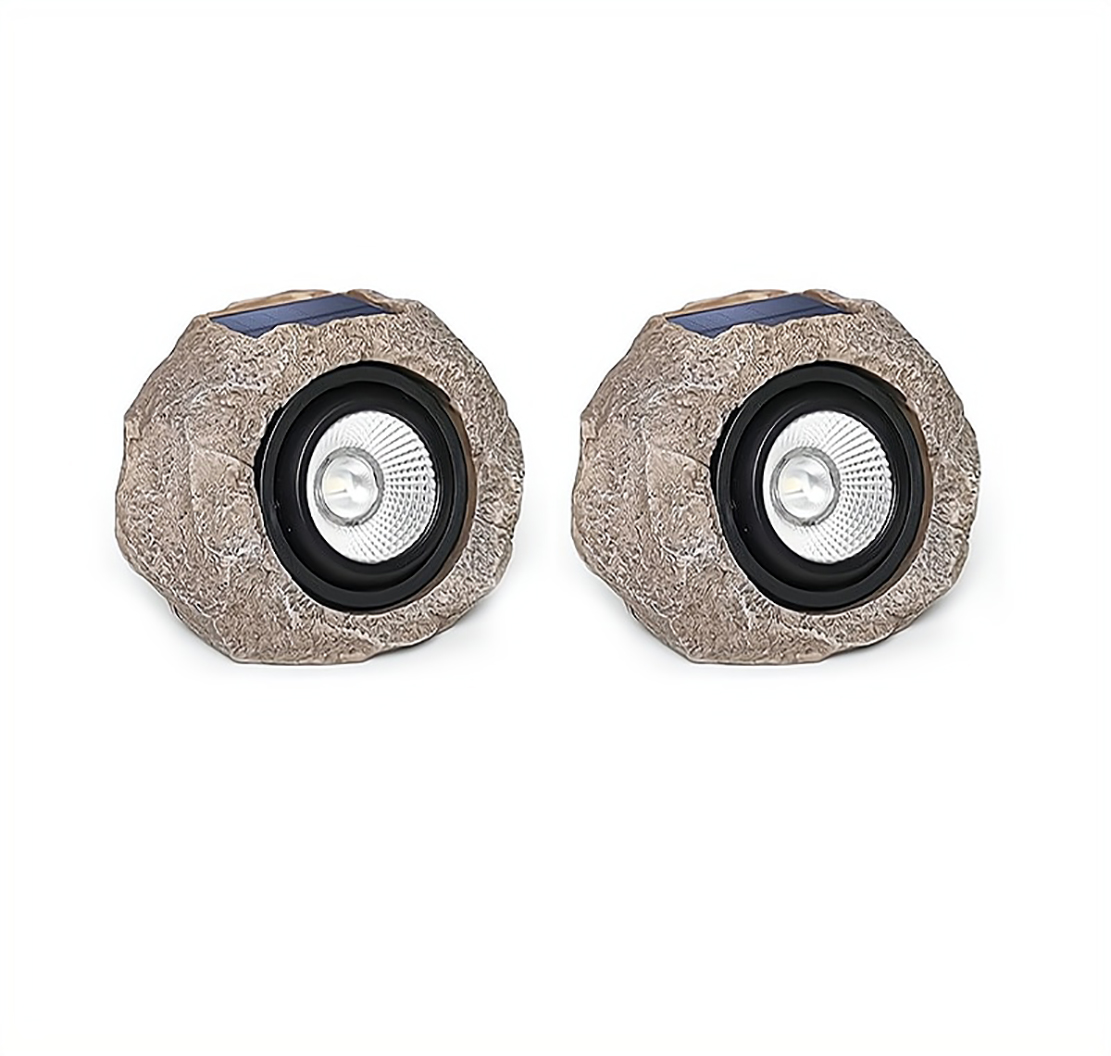 thumbnail video image 2 of Solar Rock Light Outdoor, Waterproof Garden Path Lights - LED Landscape Spotlights for Yard, Walkway, Driveway (2 Pack, Auto On/Off), 2 of 7