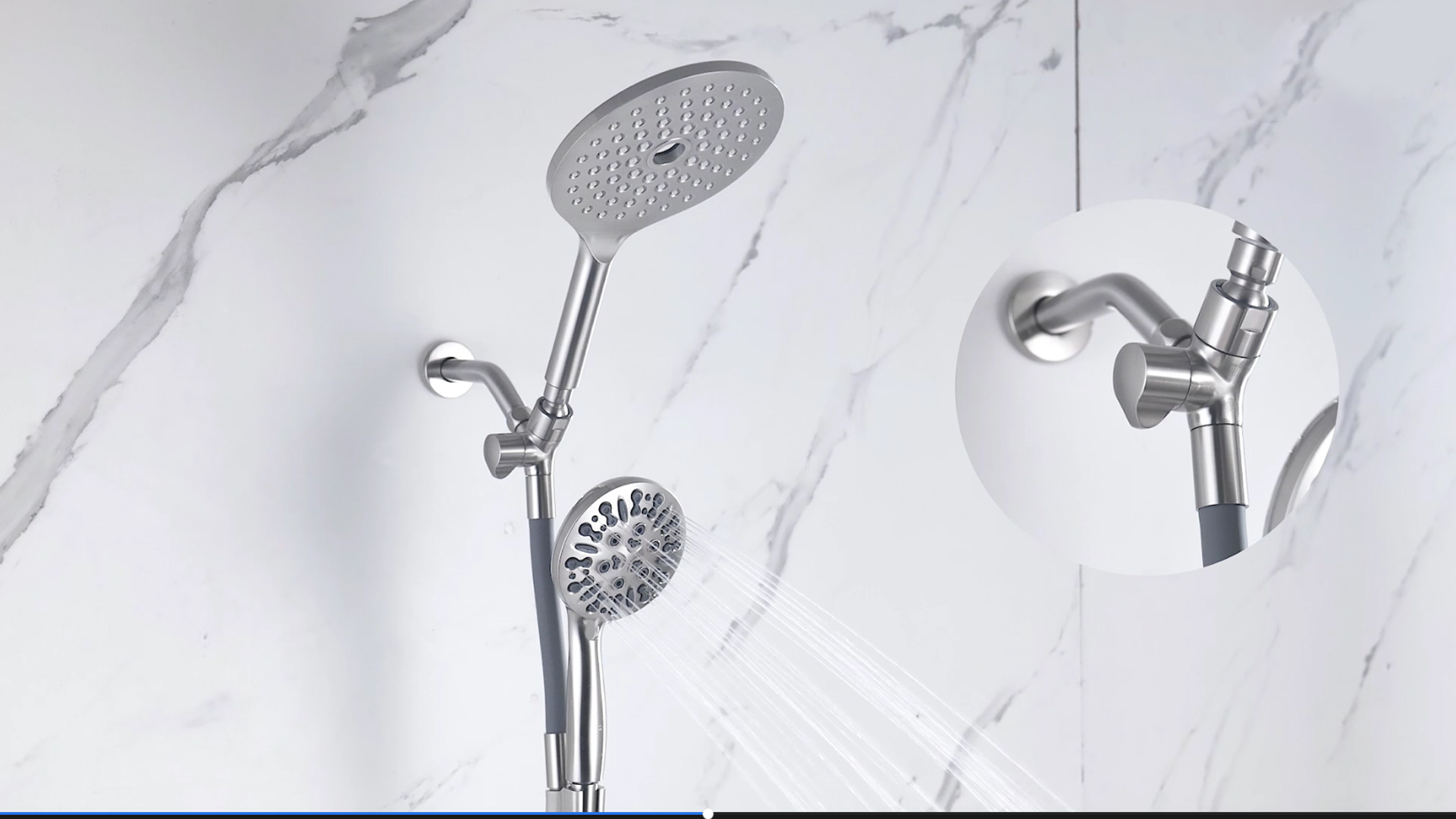 thumbnail video image 2 of KAIYING Dual Shower Head with Handheld Spray, 9 Modes, Adjustable Angles, 79-Inch Hose, Brushed Nickel, 2 of 9