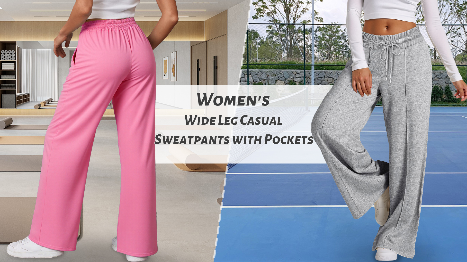 thumbnail video image 2 of FEOYA High Waisted Sweatpants Women Baggy Drawstring Pants Wide Leg Sweatpants Ladies Loose Joggers with Pockets L, 2 of 7