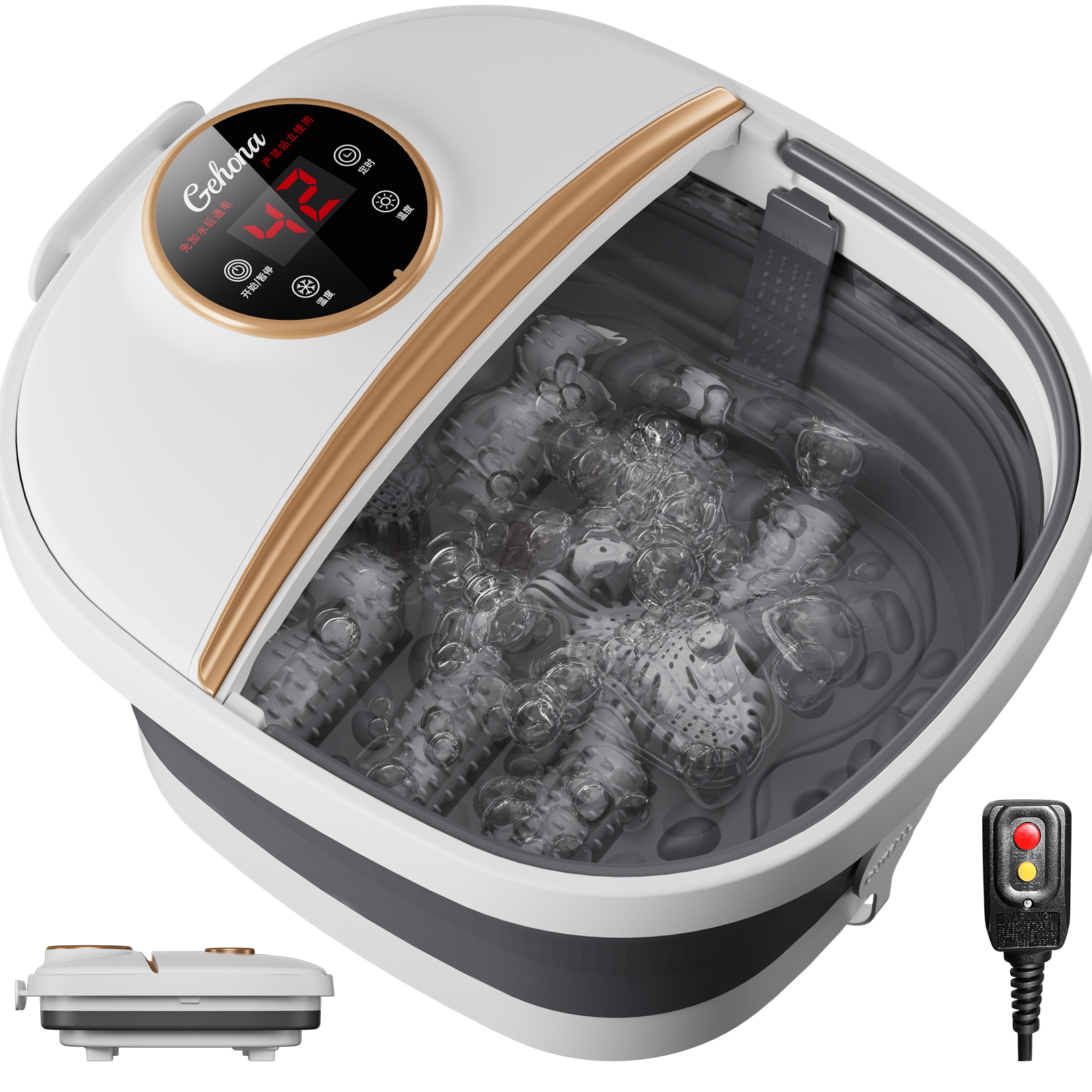 thumbnail video image 2 of Gehona foot spa bath massager with heat｜6 Rotating Massge Rollers｜Heating & Bubble Function, 2 of 8